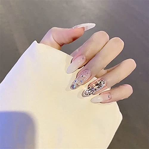 24pcs Silver Ladder Full Drill Fake Nails with Glue - Long Round False Nails for Manicure & Nail Art | Perfect for Parties, Weddings, and Special Occasions