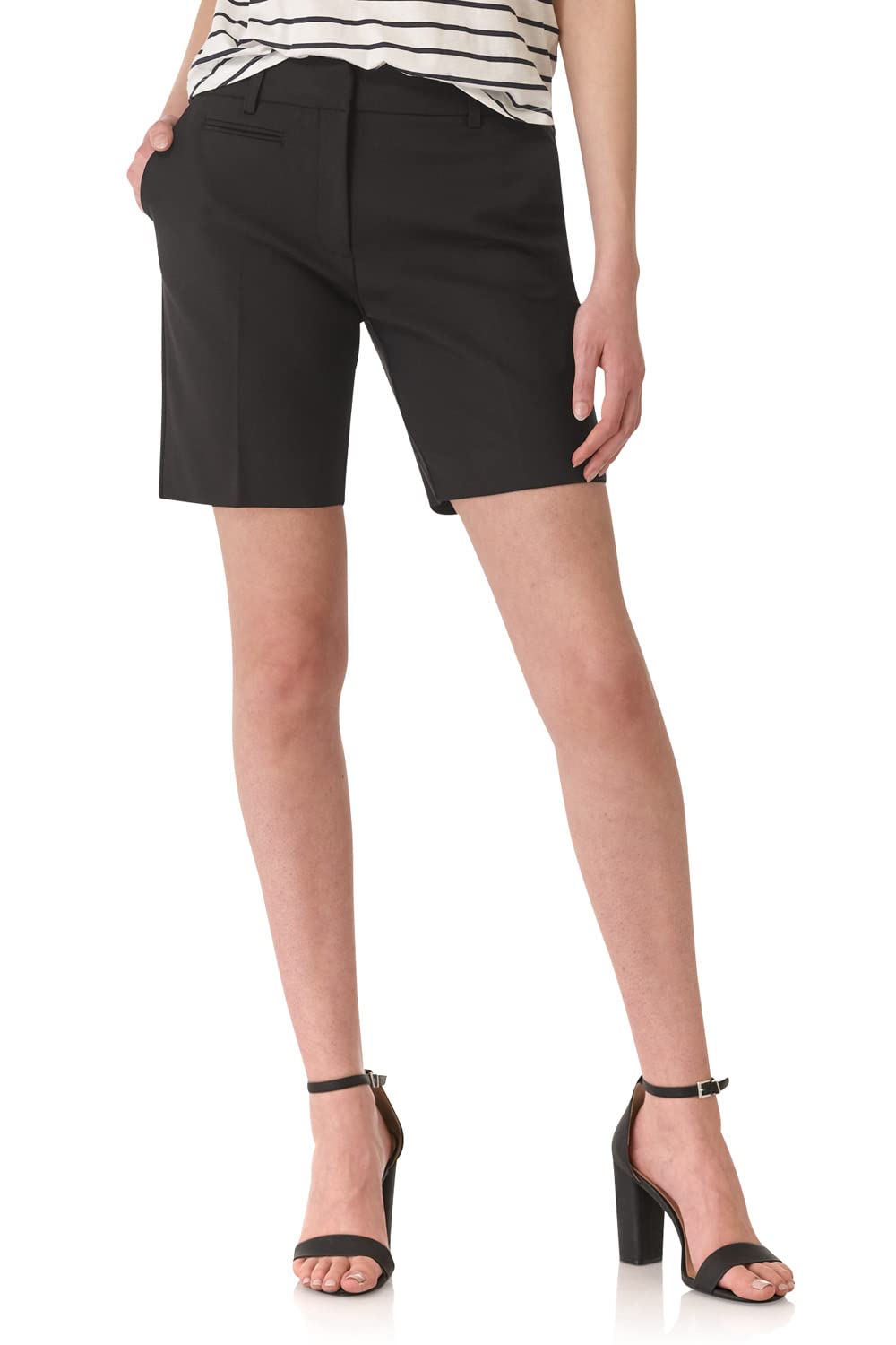 Rekucci Women's Cotton Blend Bermuda Shorts - 8 Inch Inseam Walking Shorts with Pockets | Casual Summer Shorts for Women | Perfect for Beach, Travel & Outdoor Activities