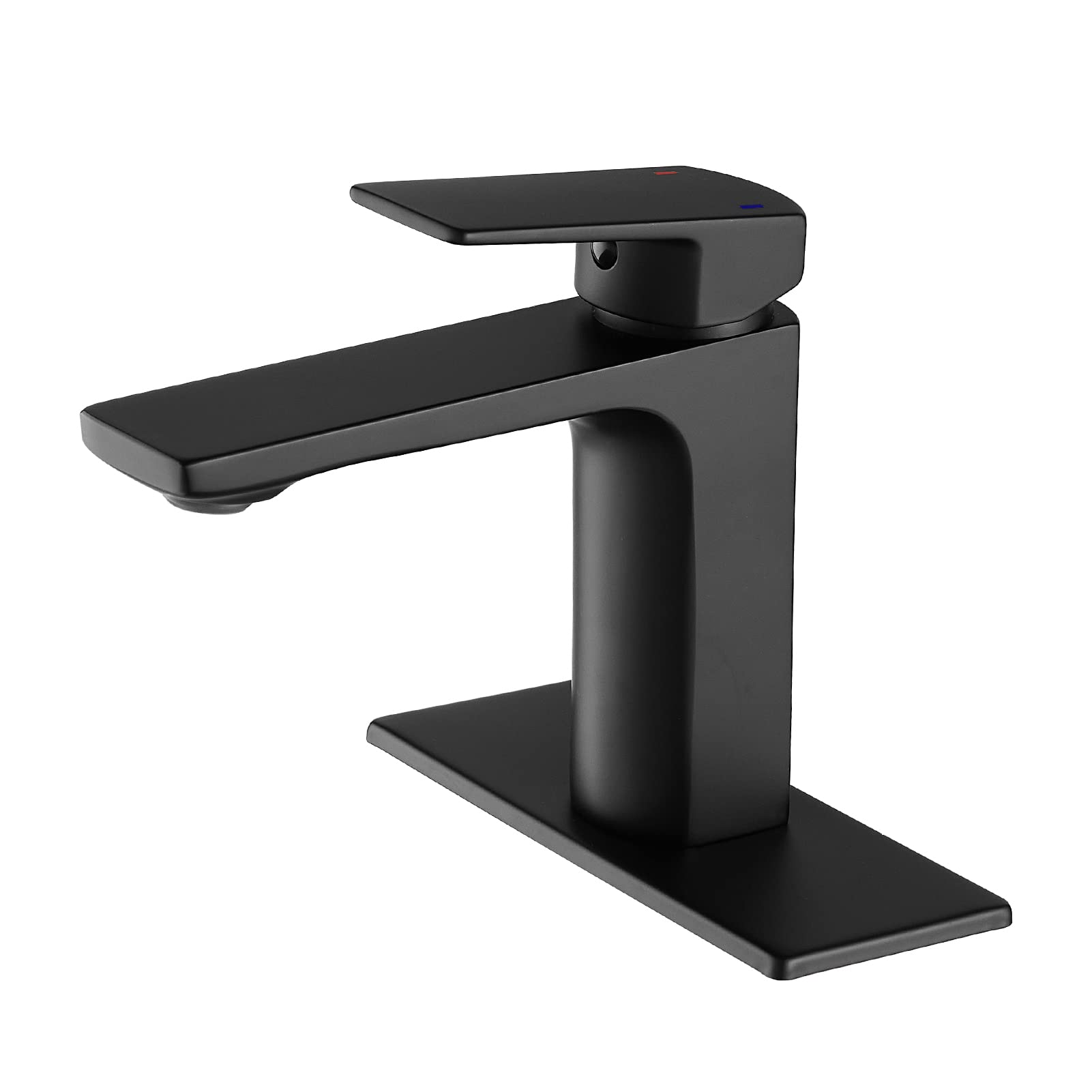 VOTON Matte Black Bathroom Faucet - Single Handle Sink Faucet with Deck Plate for Home & RV Use
