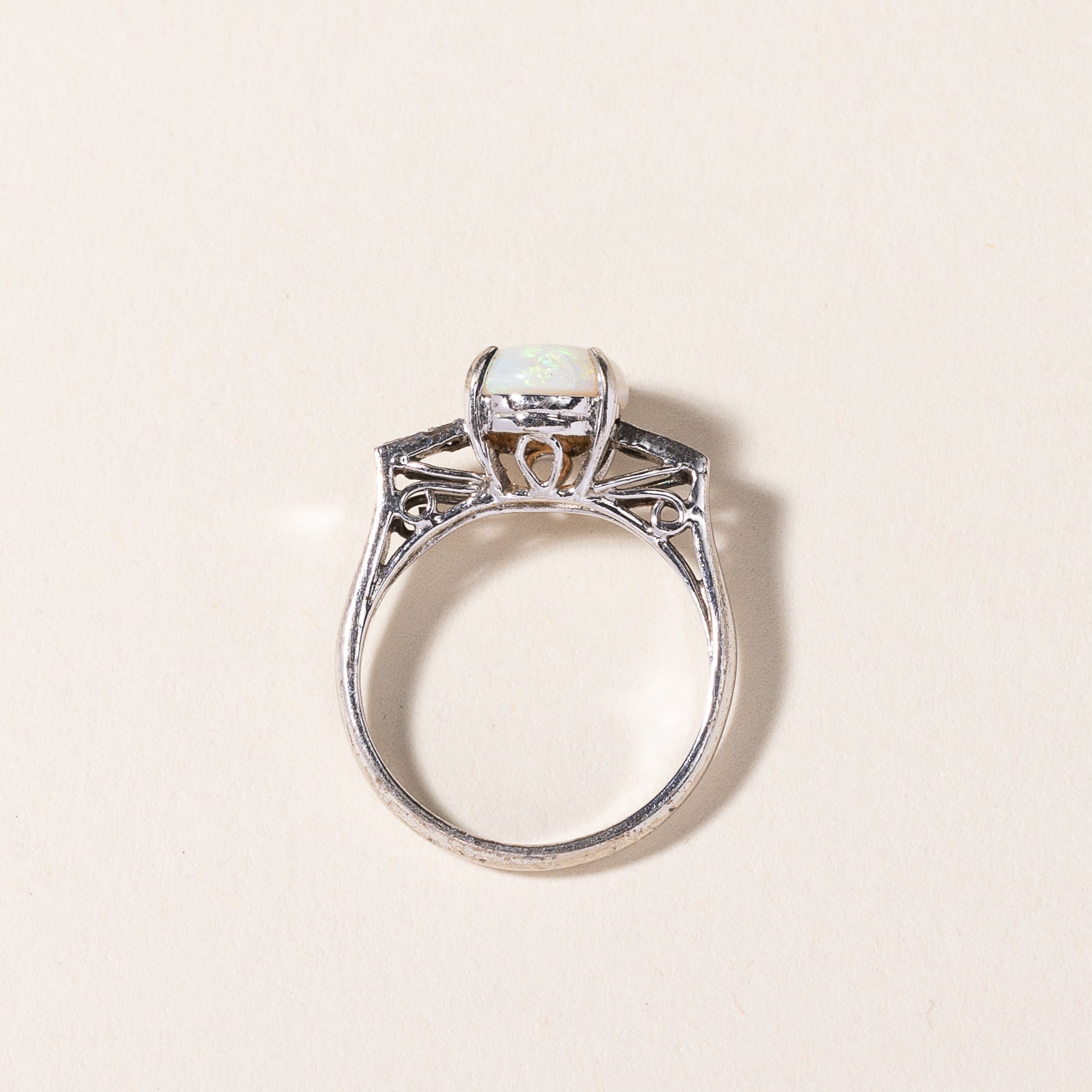 18K White Gold Opal and Diamond Ring - 1.29ct Opal with 0.06ctw Diamonds - Size 5.5 - Elegant Wedding, Engagement & Anniversary Jewelry Gift for Her