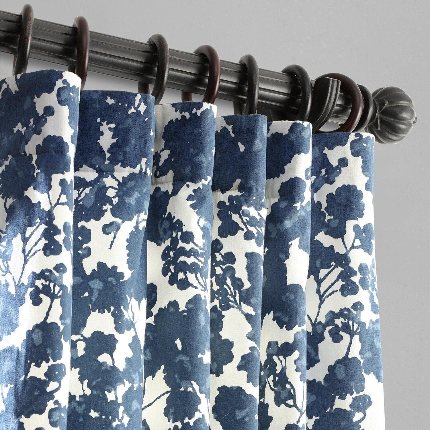 Fleur Blue Floral Printed Cotton Blackout Curtains for Bedroom & Living Room - Elegant Window Treatment for Light Blocking and Privacy