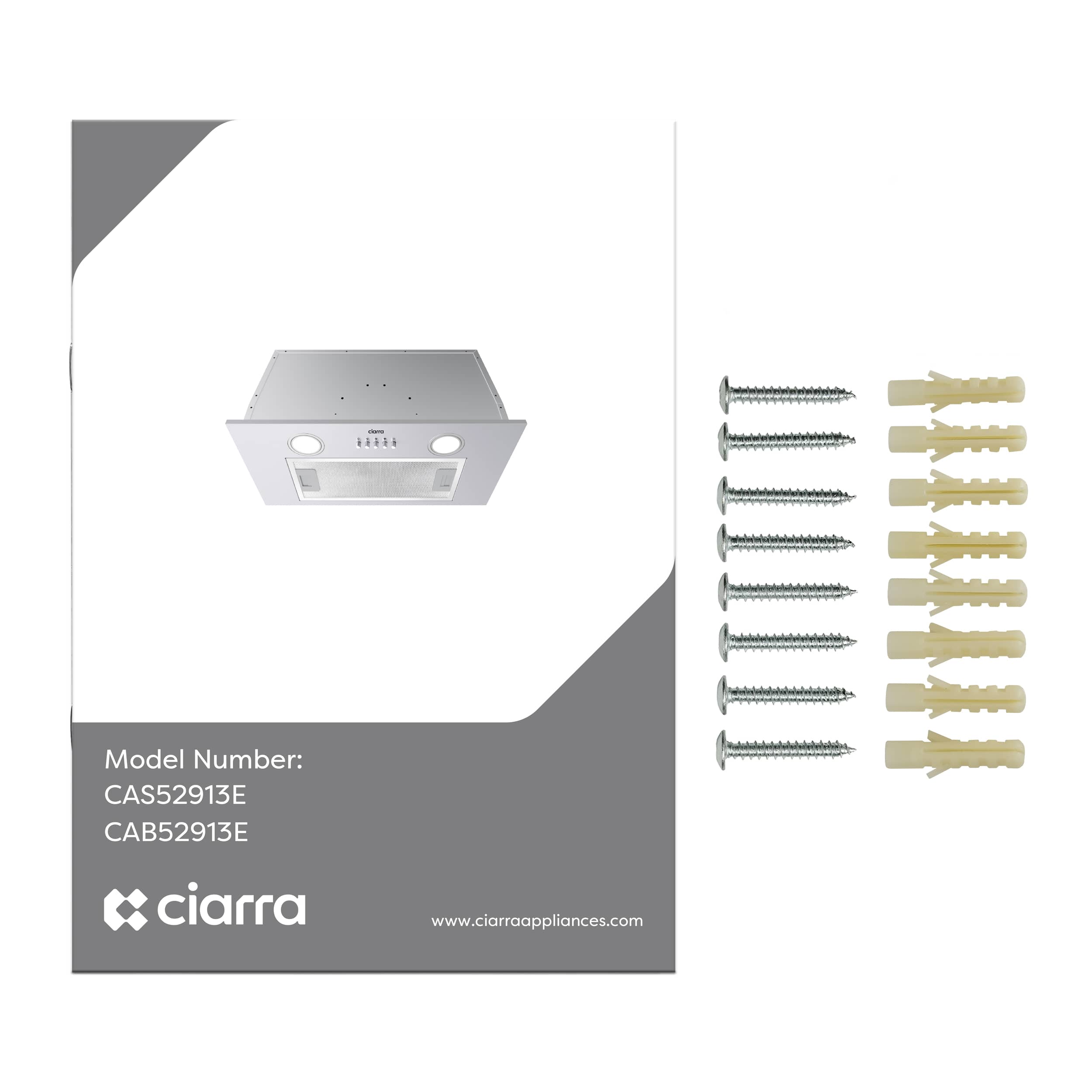 CIARRA 20-Inch Ductless Range Hood Insert - Built-In Under Cabinet Stainless Steel Kitchen Vent - CAS52913E OW - Perfect for Small Kitchens & Apartments
