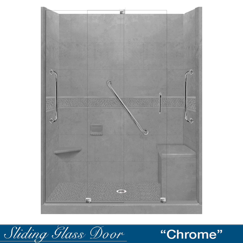 Freedom Pebble Wet Cement 60-Inch Alcove Shower Enclosure Kit - Waterproof Bathroom Remodeling Solution for Modern Homes