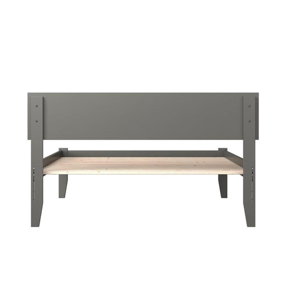 BOWERY HILL Modern Solid Wood Full Size Platform Bed with USB Charging Ports - Gray Wooden Bed Frame for Master Bedroom, Guest Room & Small Spaces