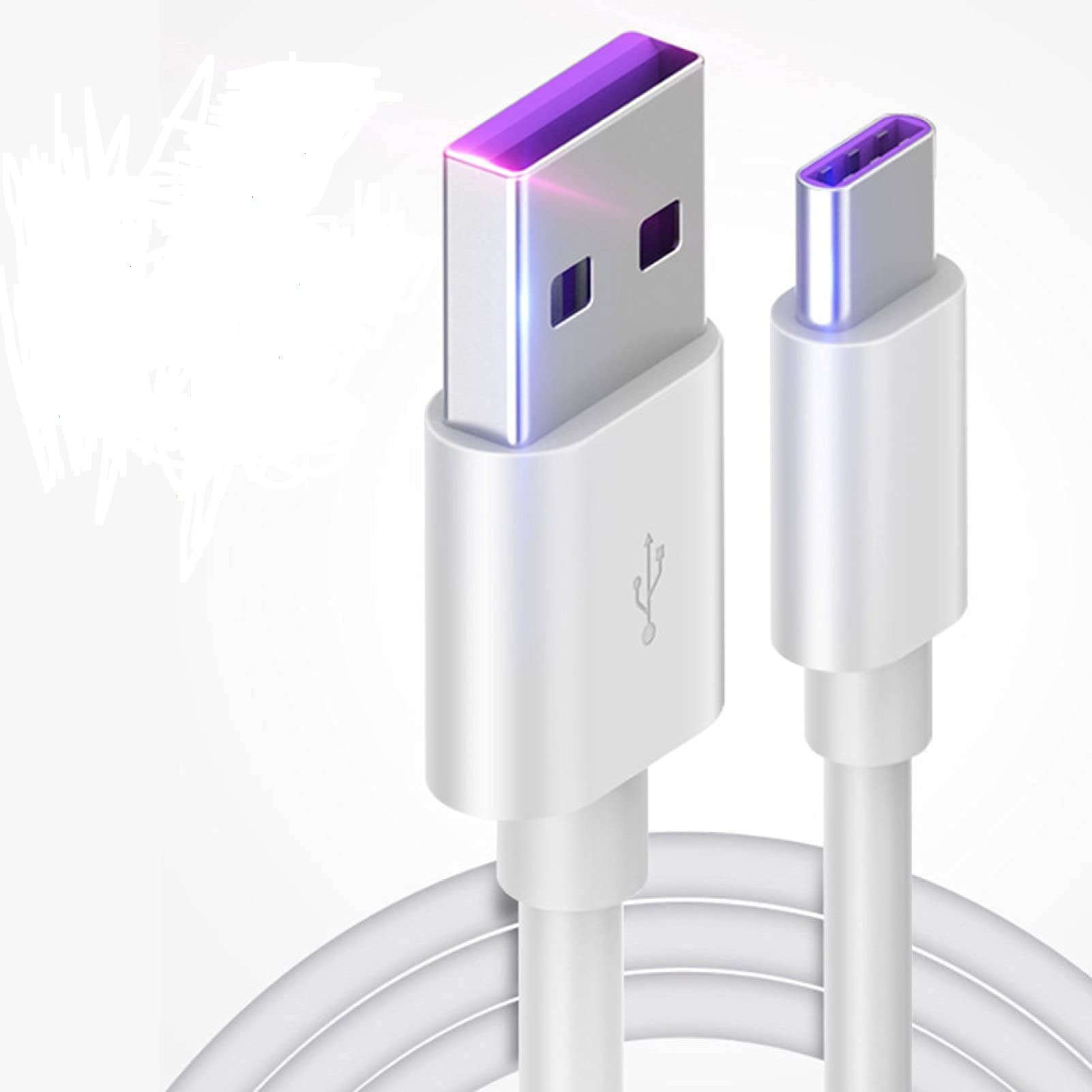 Fast Charging USB C Cable 5A - Super Quick Charge & Data Sync Cord for Huawei, Samsung, iPhone - 0.25m White | Perfect for Travel, Office & Home Charging