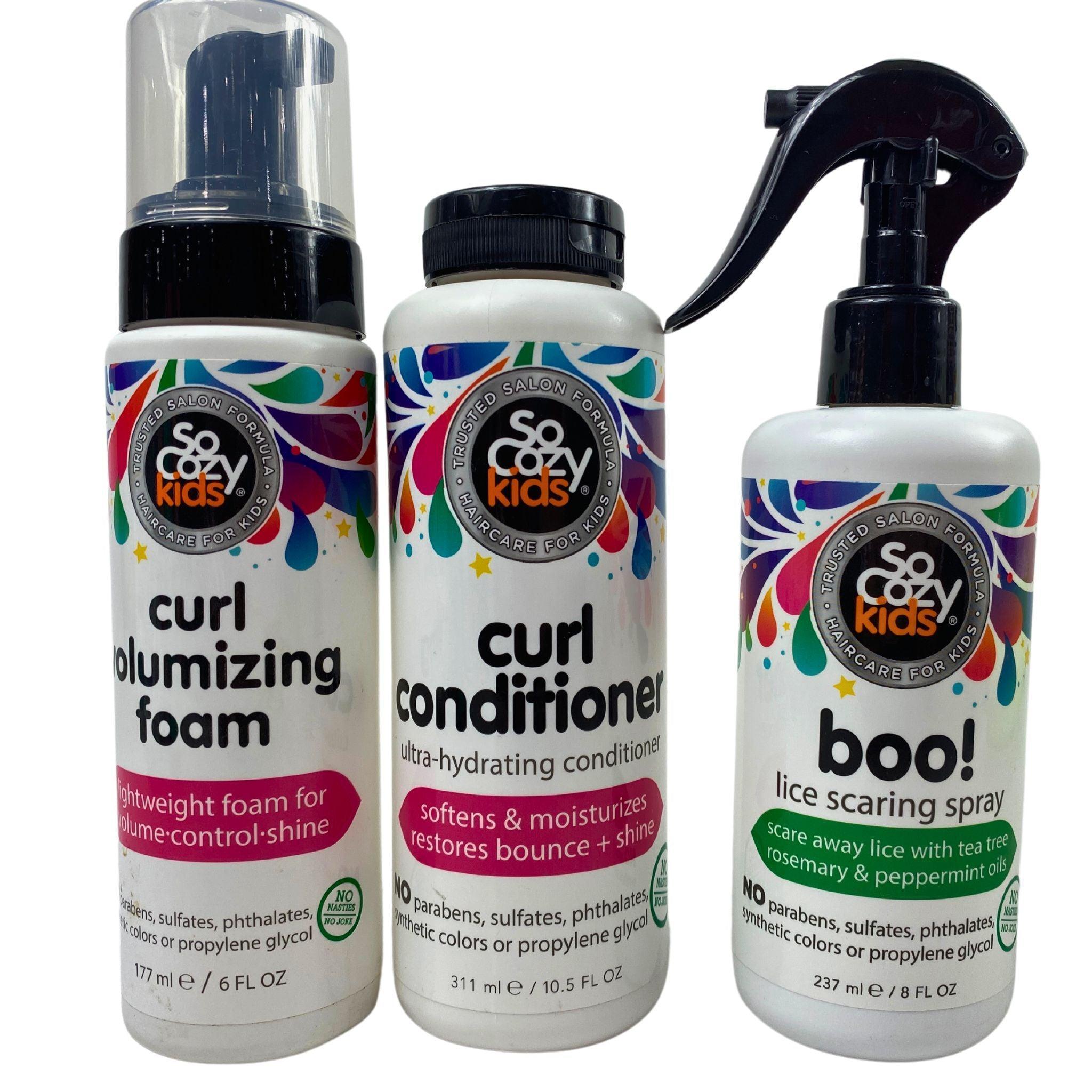 So Cozy Kids Mix Haircare Set - Lice Repellent Spray, Curl Conditioner & Volumizing Foam (50 Pcs) for Healthy, Shiny & Tangle-Free Hair - Perfect for Daily Kids Hair Care & Lice Prevention