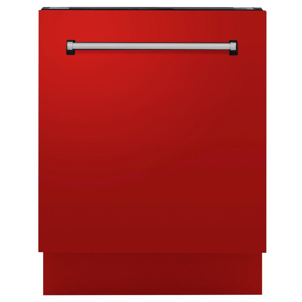 ZLINE 24 Inch Tallac Series 3rd Rack Dishwasher - Red Matte Panel with Traditional Handle, 51dBa Ultra Quiet (DWV RM 24) - Perfect for Modern Kitchens and Open-Concept Homes