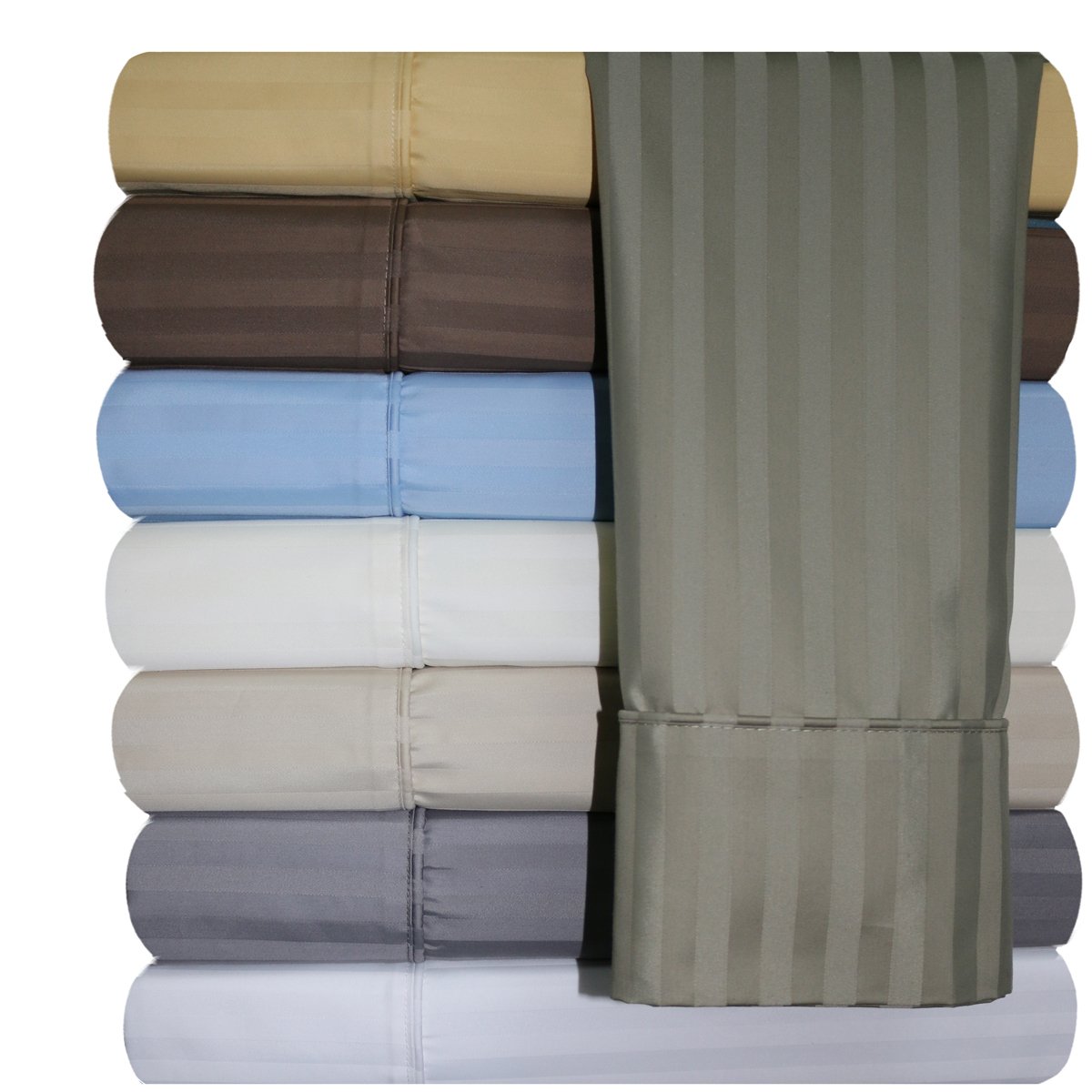 Royal Hotel Bedding Split-King Adjustable King Size Sheet Set - 650-Thread-Count Cotton-Blend Wrinkle-Free Stripe Sheets in Sage Green - Perfect for Adjustable Beds, Master Bedrooms, and Luxury Hotel-Style Comfort