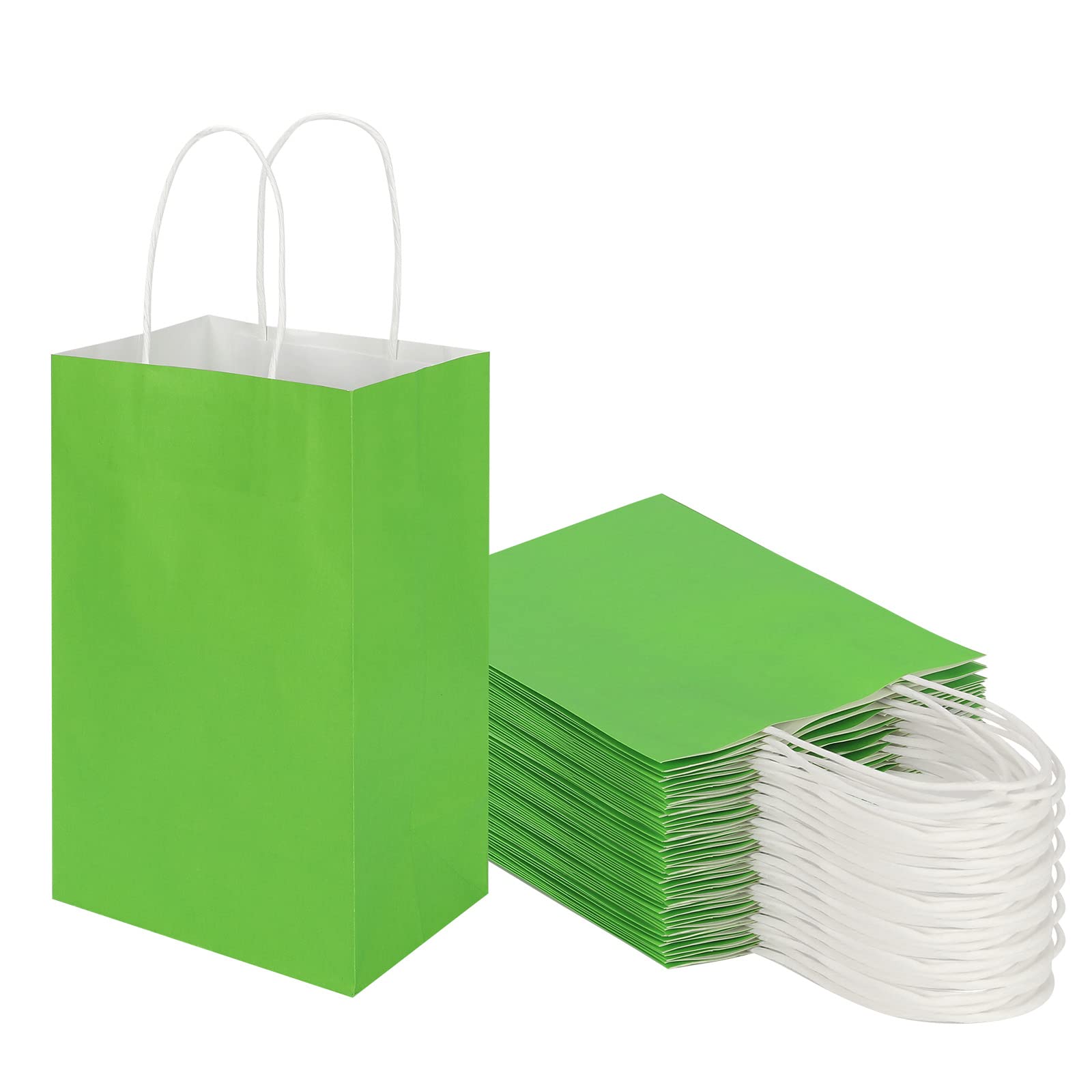 50 Pack 5.25x3.25x8.25 Inch Kraft Paper Bags with Handles - Bulk Gift Bags for Parties, Retail & Favors