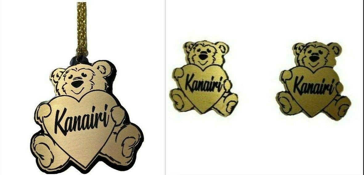 Personalized Custom Name Teddy Bear Necklace & Earrings Set - 14K Gold Plated Chain, Diamond-Look Nameplate, Laser Engraved Jewelry Gift for Her - Perfect for Valentine's Day, Anniversary & Birthday Presents