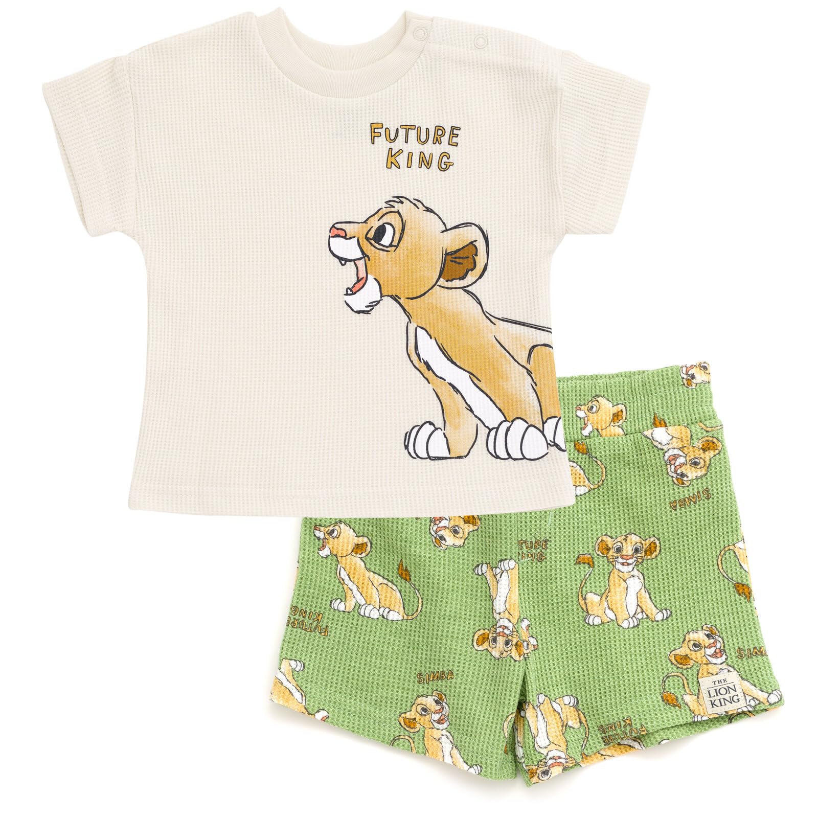 Disney Waffle Knit T-Shirt and Shorts Outfit Set for Newborn to Toddler (0-3 Months - 5T) | Soft Cotton Baby Clothes | Perfect for Playtime, Daycare & Family Photos
