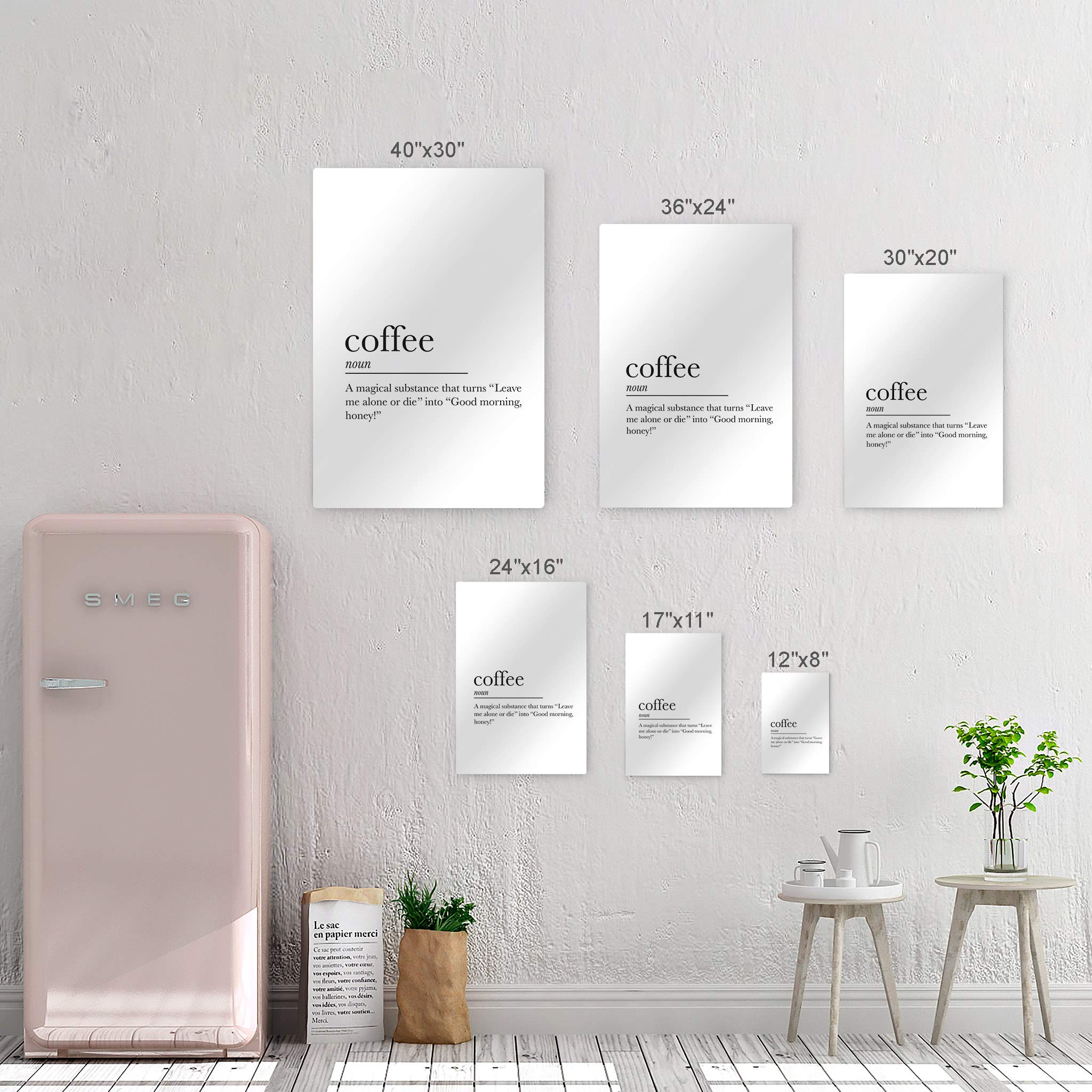 Smile Art Design Coffee Definition Metal Wall Art Print - 36x24 Inch Inspirational Dictionary Noun Sign for Kitchen, Farmhouse, Office & Coffee Shop Decor - Perfect Gift for Coffee Lovers & Home Decoration
