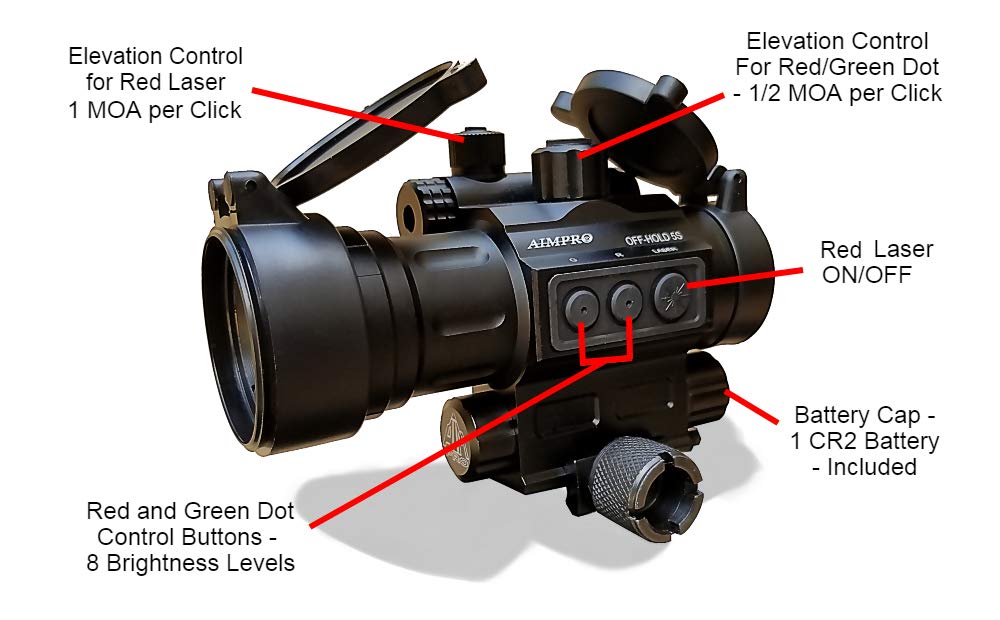 Tactical Red Dot Reflex Sight with Red Laser Combo - High Precision Optical Scope for Pistols & Rifles - Ideal for Hunting, Shooting Range & Home Defense