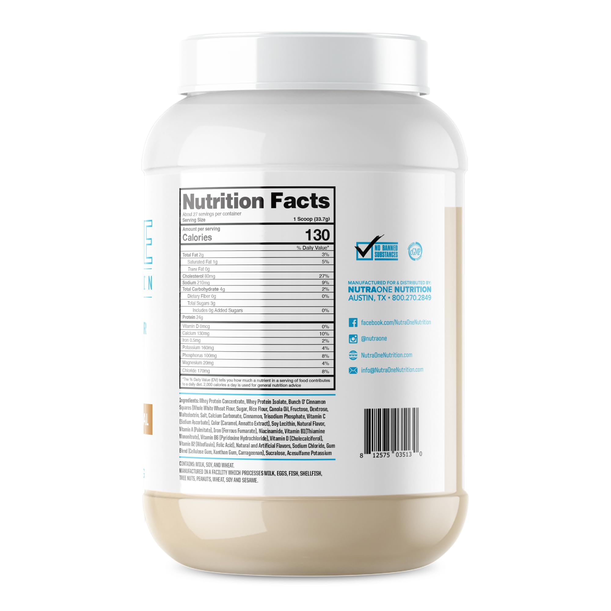 NutraOne ProteinOne Whey Protein Powder for Men & Women - 2 lbs Cinnamon Square Cereal Flavor | Muscle Recovery & Growth Supplement | Post-Workout Shake for Gym & Fitness Enthusiasts