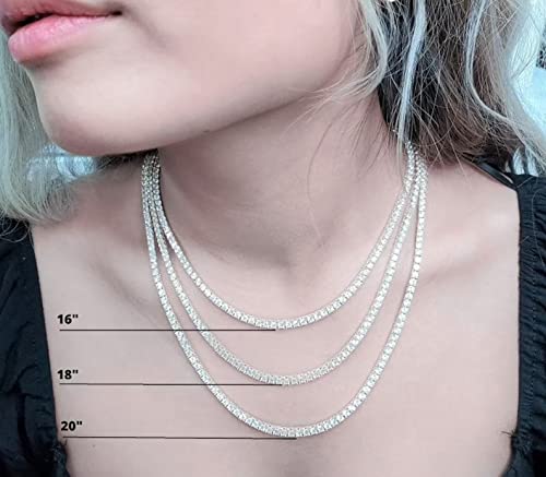 Round Colorless Diamond Moissanite Necklace for Women - Wedding Tennis Eternity Necklace Adjustable in Silver & Gold - Bridal, Anniversary, Engagement Gift - Perfect for Weddings, Date Nights & Special Occasions