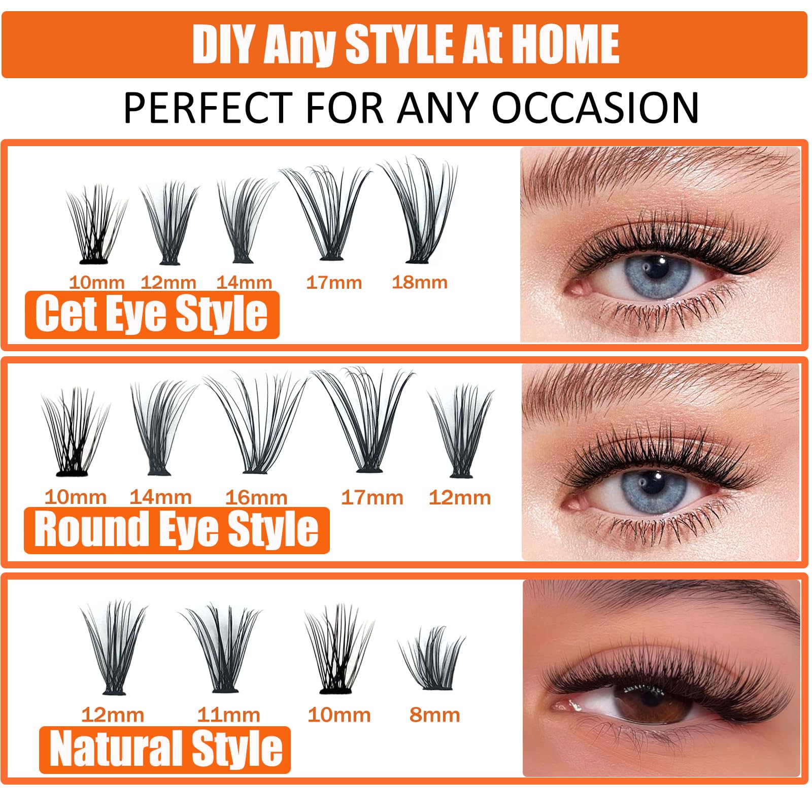 200 Pcs DIY Eyelash Extensions - D Curl Cluster Lashes 40P (8-18MM Mix) for Volume & Fluffy Look | Wispy Individual Lashes for Home Use | Natural & Glamorous Makeup | Perfect for Parties, Weddings & Daily Wear | by Kmilro