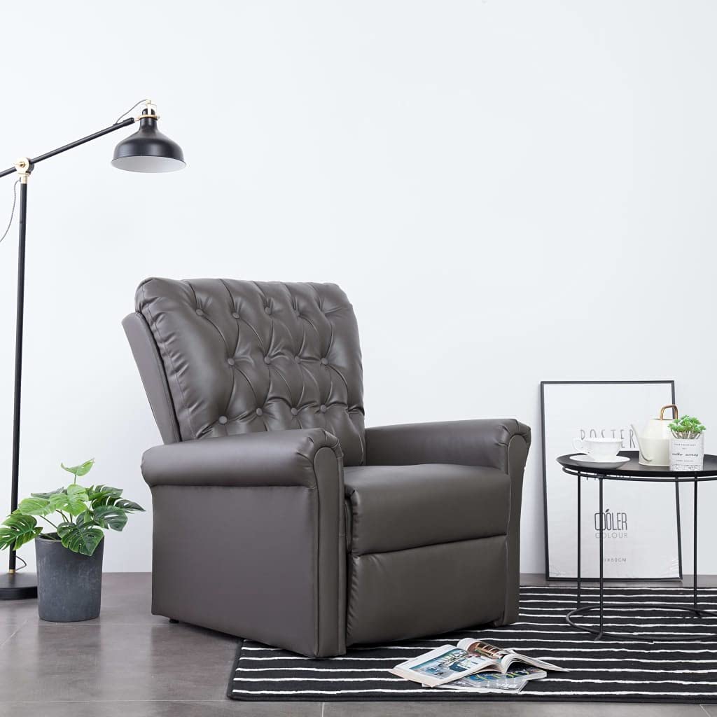 Gray Faux Leather Reclining Chair - Modern Accent Lounge Chair for Living Room, Upholstered Side Chair with Padded Comfort - Perfect for Reading, Relaxing & Home Decor