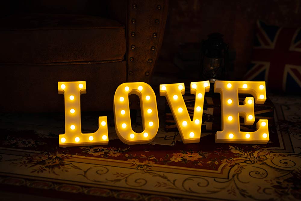 LED Light Up Letters Sign - Battery Powered Alphabet Lights for Wedding, Birthday, Party & Christmas Decor - Perfect for Home, Bar, Nursery & Night Light (H)