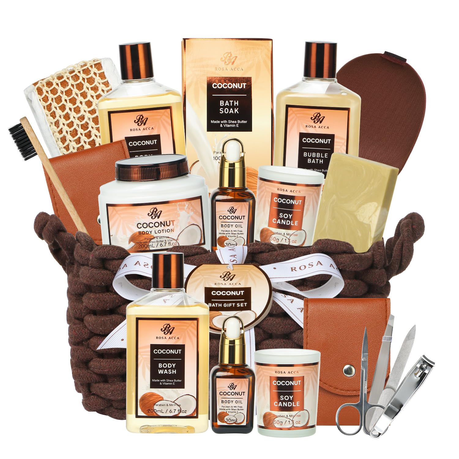 12-Piece Fathers Day Spa Gift Set - Coconut & Almond Scented Bath & Body Care Kit with Body Wash, Bubble Bath, Bath Soak & Manicure Set | Perfect Gift for Mom, Women's Birthday, Her Relaxation & Home Spa Experience