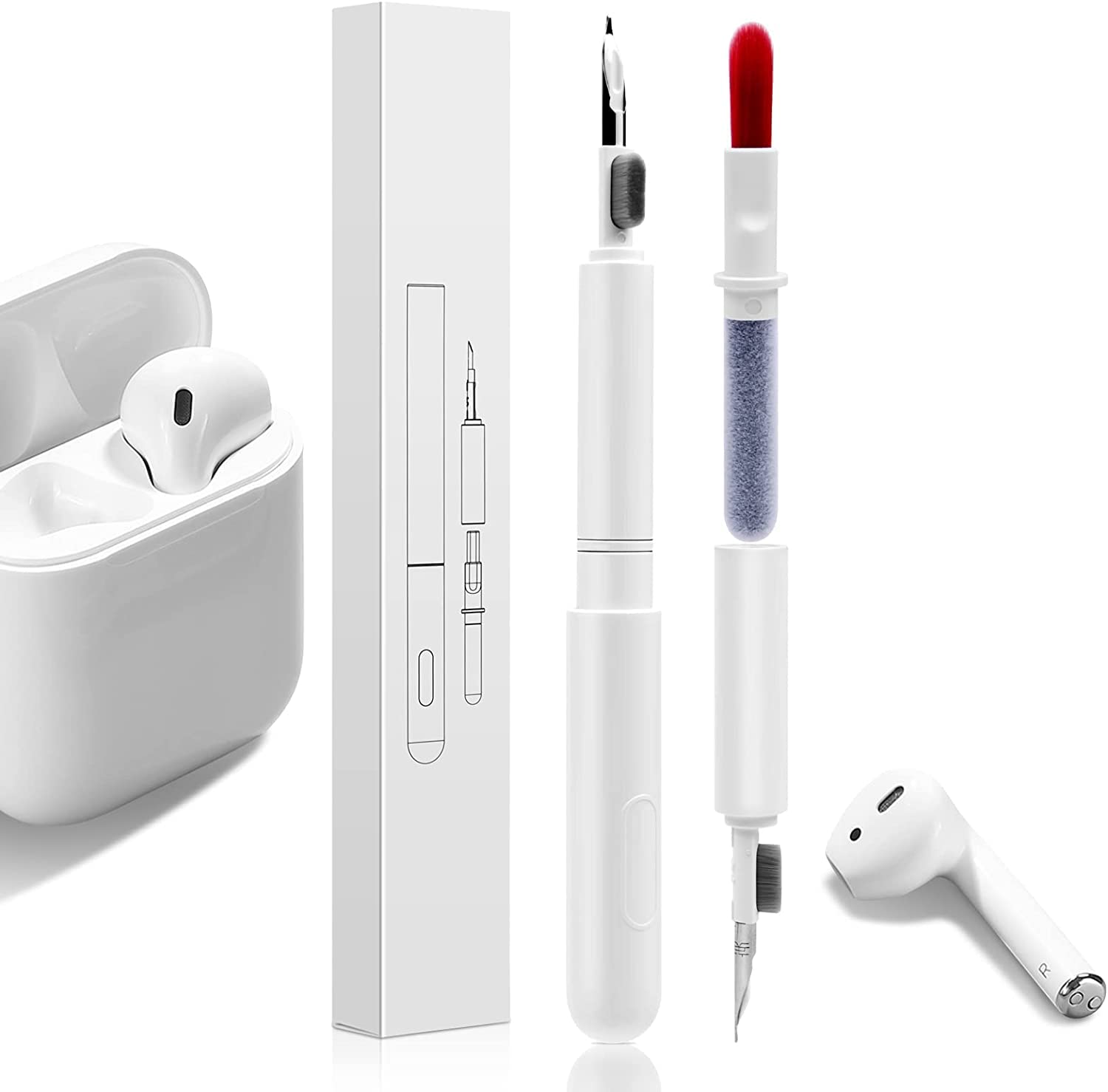 **AOMIG 4-in-1 Bluetooth Earbuds Cleaning Pen Kit – Soft Brush for Wireless Earphones, Headphones, Charging Case, Computer, Keyboard & Camera – Perfect for Travel, Office & Home Use**