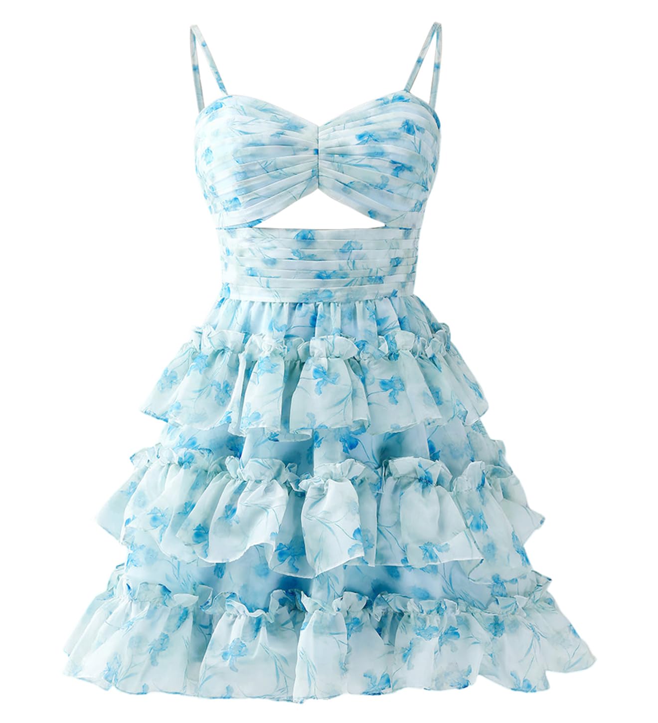 Stylefun 2025 Floral A-Line Short Prom Dress for Teens - Spaghetti Straps Tiered Tulle Homecoming Dress (CYM232) | Perfect for School Dances, Parties & Special Occasions