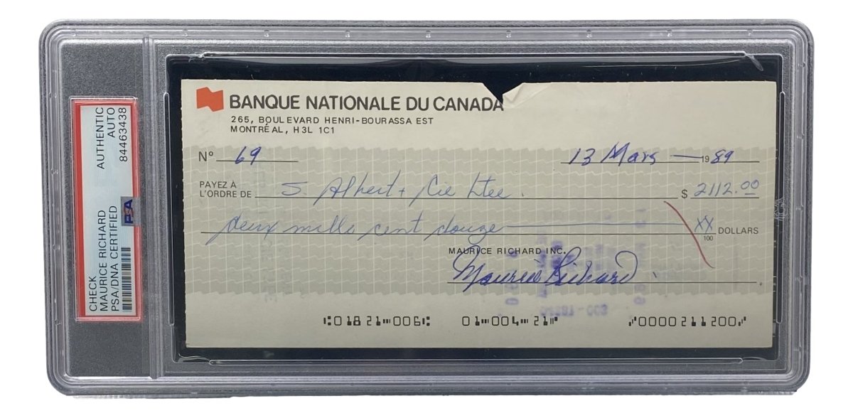 Authentic Maurice Richard Signed Montreal Canadiens Hockey Memorabilia - PSA/DNA Certified Bank Check #69 - Perfect for Sports Collectors & Hockey Fans Display