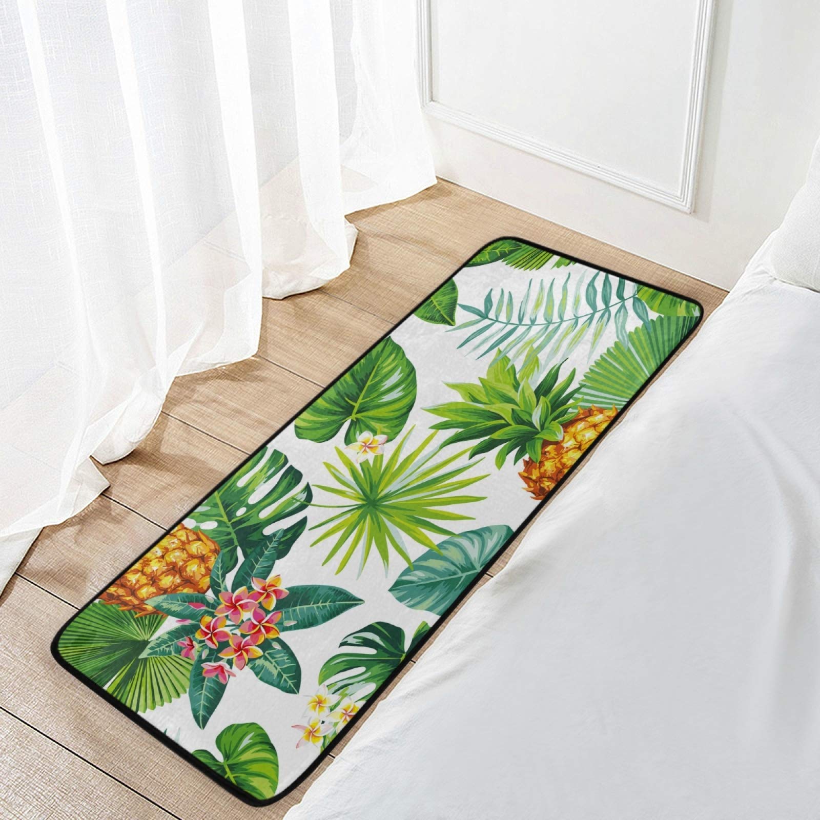 Non-Slip Pineapple Tropical Kitchen Rug - 39x20 Inch Soft Bath Mat with Palm Leaf Design for Home Decor, Living Room, Bedroom & Entryway - Perfect for Beach House, Summer Decor & Vacation Vibes