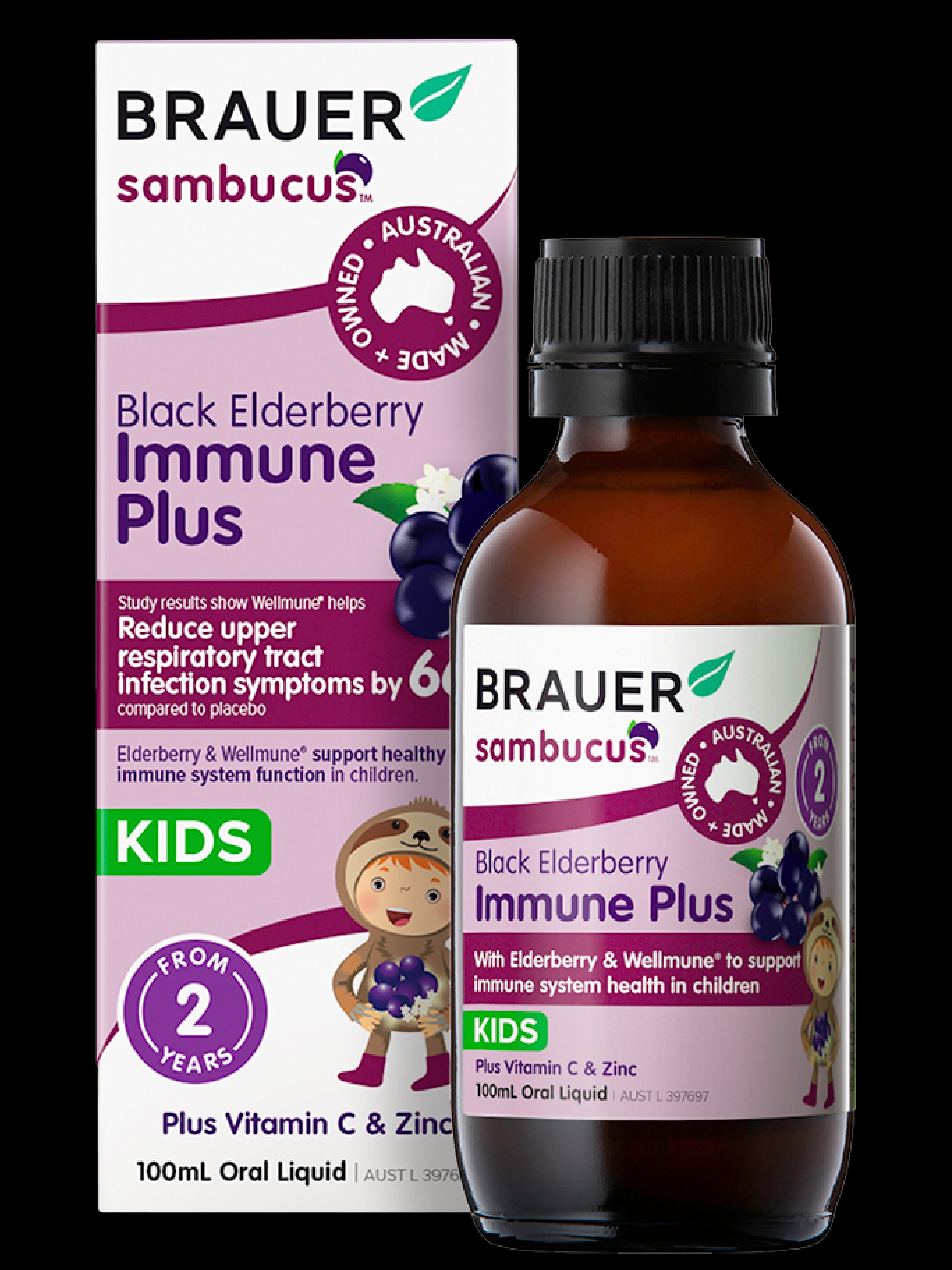 Brauer Sambucus Black Elderberry Immune Support for Kids - Boosts Immunity & Fights Colds - Great for School, Travel & Daily Wellness