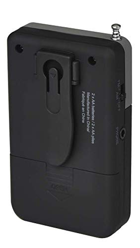 Acoustic Research Portable AM/FM Radio with Belt Clip - Built-in Speaker & Headphone Jack, Battery Powered for Outdoor, Emergency & Travel Use | Black & Grey Rubberized Finish