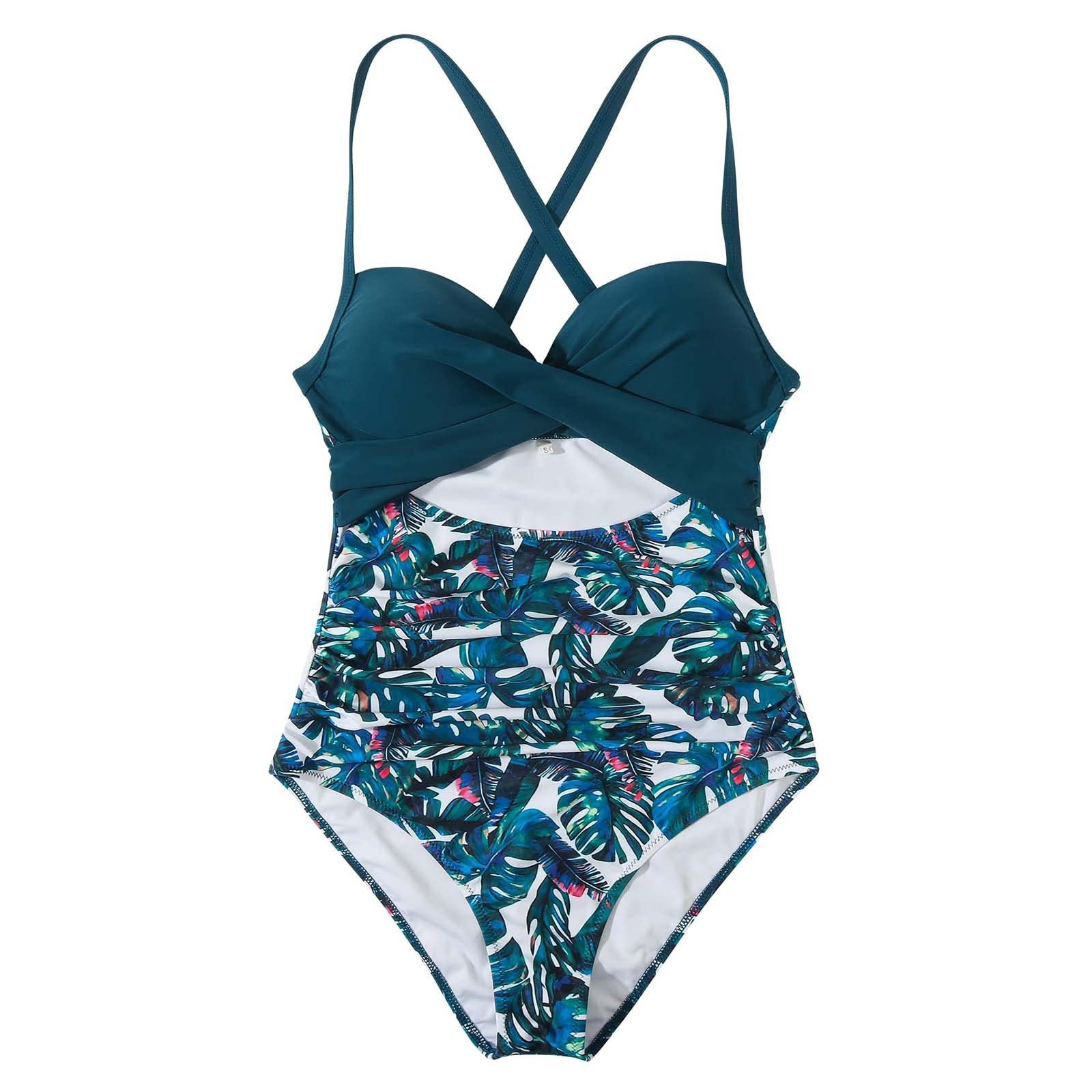 Lands End Women's Bikini Swim Bottoms - High Waisted Sporty Swimwear with Floral Print & Cross Back Design for Beach, Pool & Water Sports