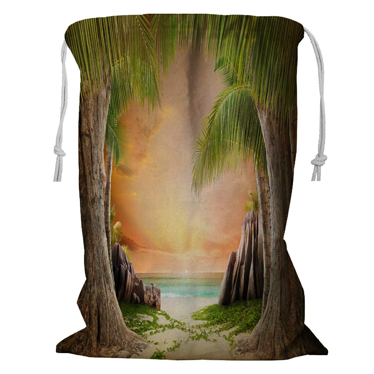 ECZJNT 24x32 Inch Drawstring Laundry Bag - Dreamy Beach Landscape Storage Basket for Clothes, Toys & Organizing | Perfect for Beach Trips, Dorm Rooms & Home Decor