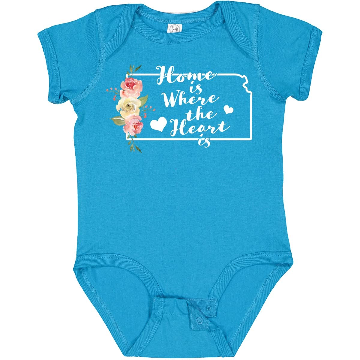 Inktastic Kansas Home is Where The Heart is Watercolor Floral Baby Bodysuit - Soft Cotton Infant Onesie for Newborns, Baby Showers & Family Photos