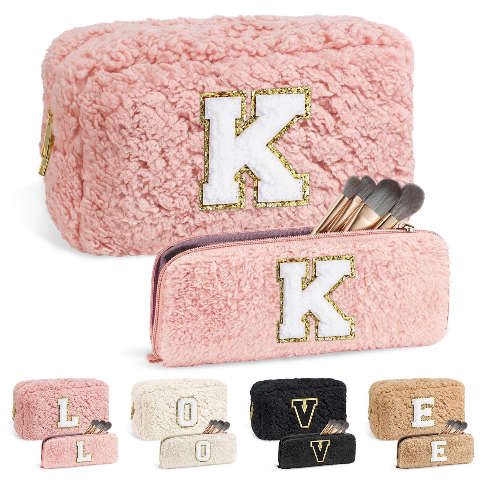 Personalized Initial Makeup Bag for Women - Cute Pink Monogram Cosmetic Pouch, Perfect Valentine's Day Gift for Her, Birthday Present for Daughter/Sister/Teacher, Bridal Shower & Wedding Gift Idea (Great for Travel, Daily Makeup Storage & Special Occasions)