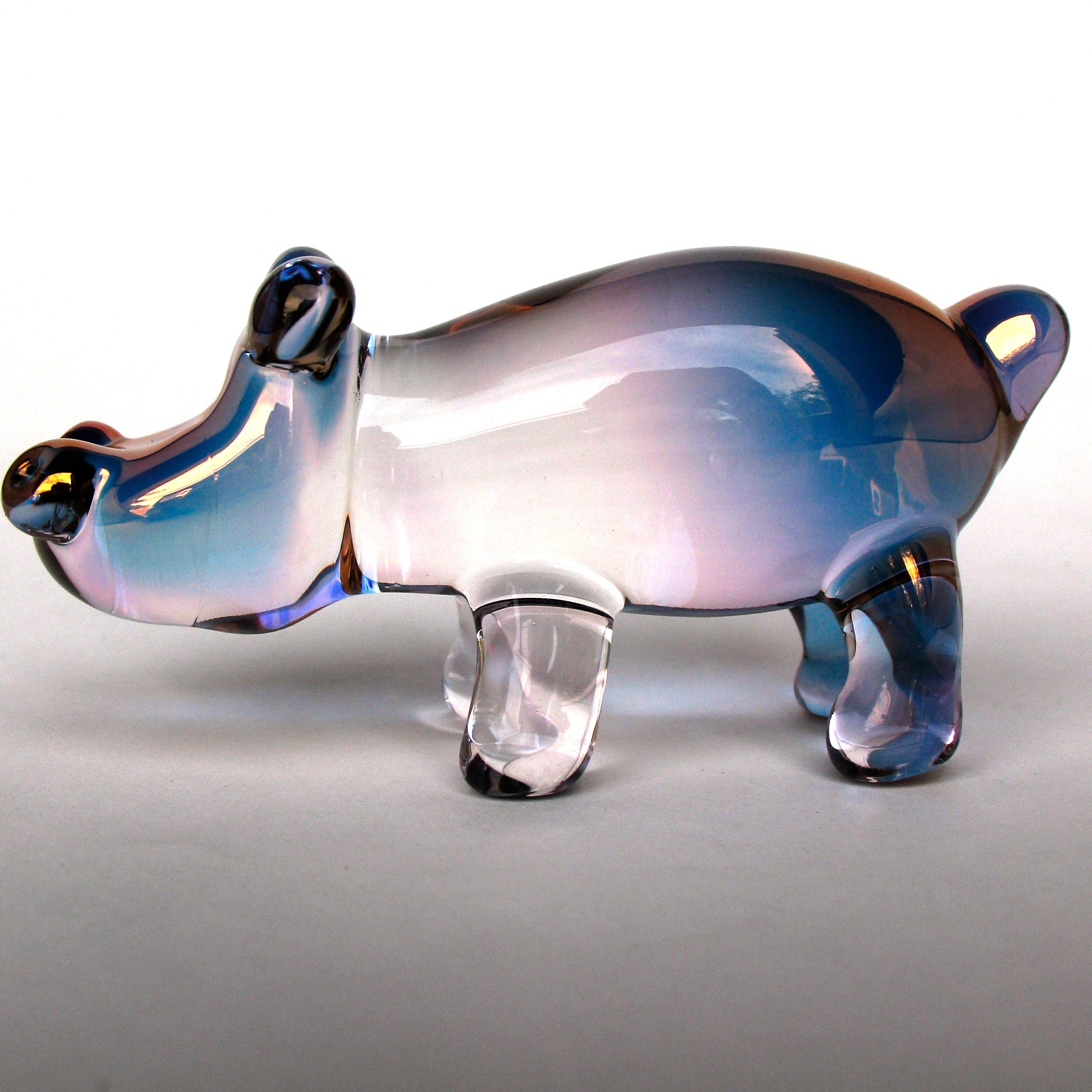 Hand Blown Glass Hippo Figurine - Unique Handmade Hippopotamus Sculpture for Home Decor, Gift & Collection | Perfect for Shelf Display, Office Desk & Nursery Room Decor