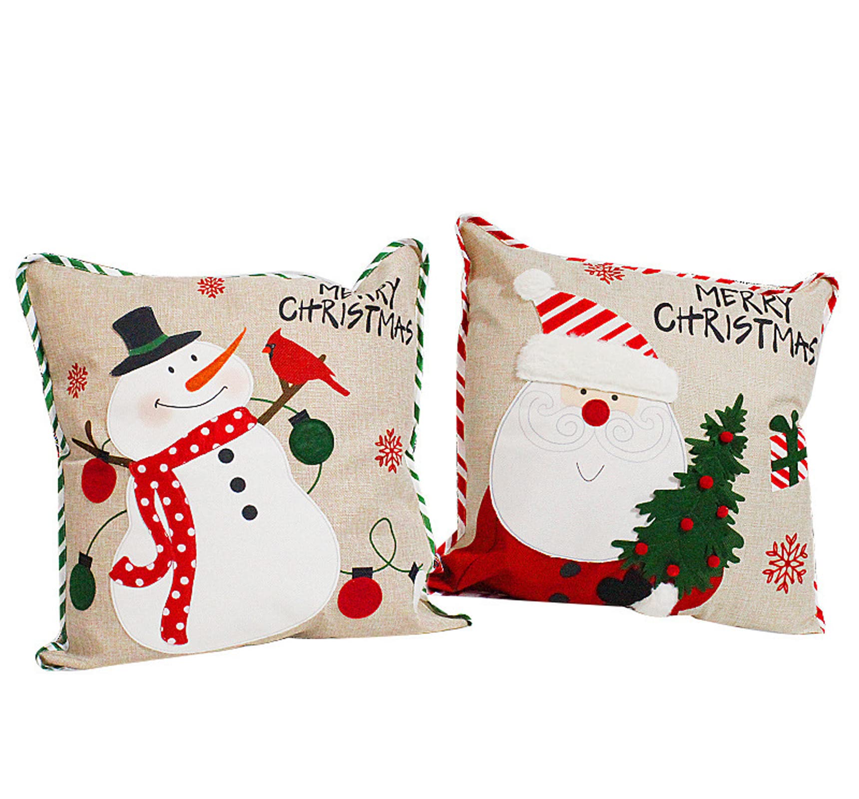 2 Pack Christmas Cushion Covers - 18x18 Inch Linen Square Pillow Cases for Sofa, Couch, Bed - Holiday Home Decor for Indoor & Outdoor Use - Perfect for Christmas Party, Living Room, Porch Decorations