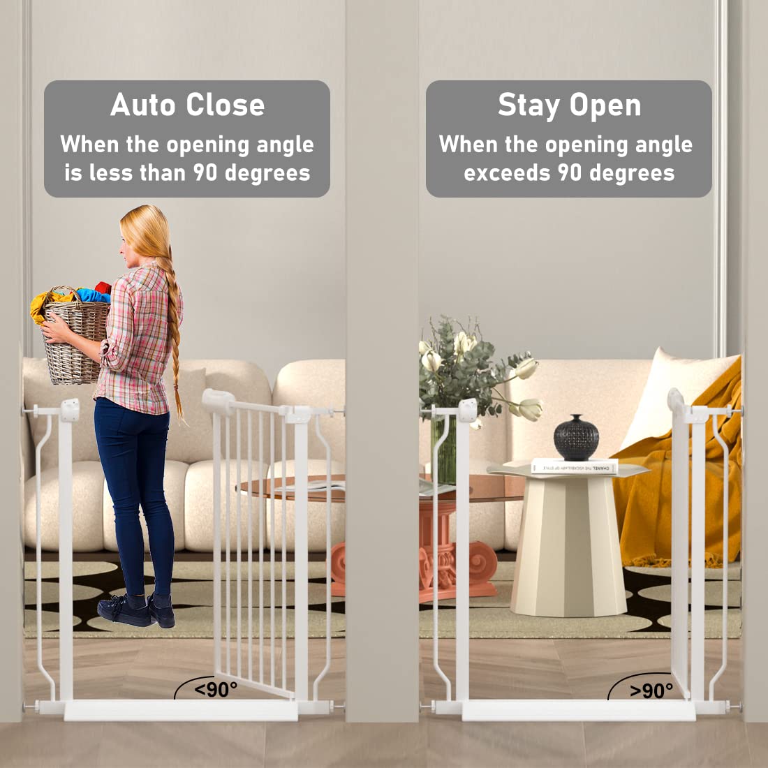 Fairy Baby Extra Wide Safety Gate for Doorways & Pets - 43.5 to 48 Inch Adjustable Pressure Mounted Pet Gate with Extension Kit (White) - Perfect for Baby Proofing, Dog Containment & Stair Safety