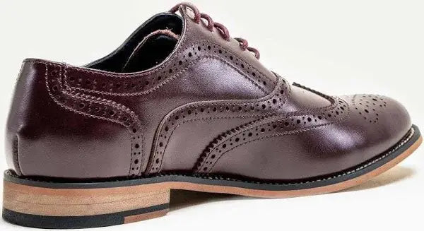 Cavani Men's Oxford Wine Brogue Shoes | Classic Wingtip Dress Shoes for Formal & Business Occasions | Comfortable Leather Dress Shoes for Weddings, Office & Special Events