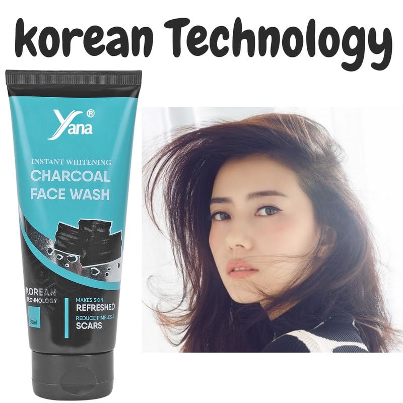 Instant Whitening Activated Charcoal Face Wash for Men - Natural & Organic Daily Facial Cleanser with Korean Technology | Deep Cleansing for Acne, Blackheads & Oily Skin
