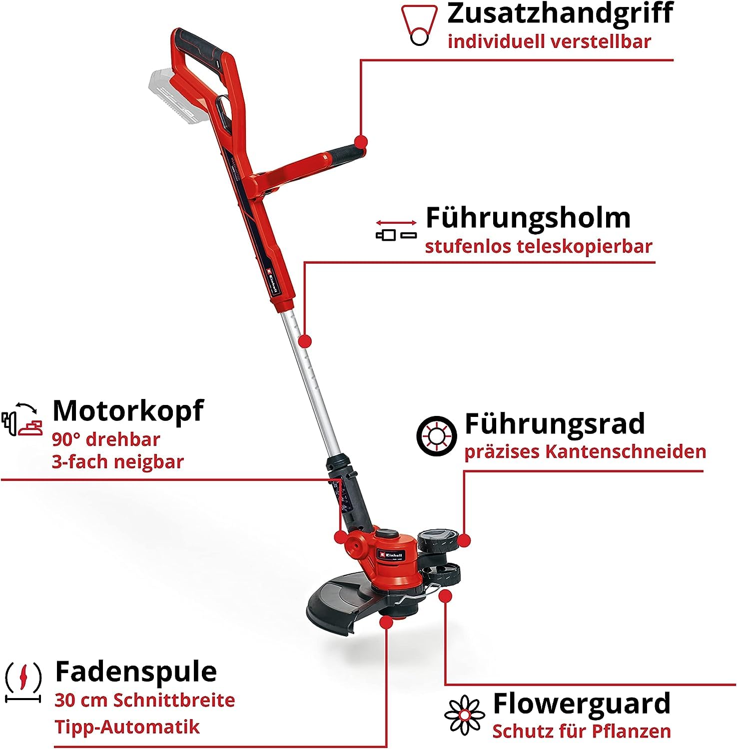 Einhell GE-CT 18/30 Li-Solo Power X-Change Cordless Grass Trimmer - 18V Lithium-Ion, 30cm Cutting Width, 90° Adjustable Head, Includes Spool (Battery & Charger Not Included) - Perfect for Lawn Edging, Yard Maintenance & Landscaping