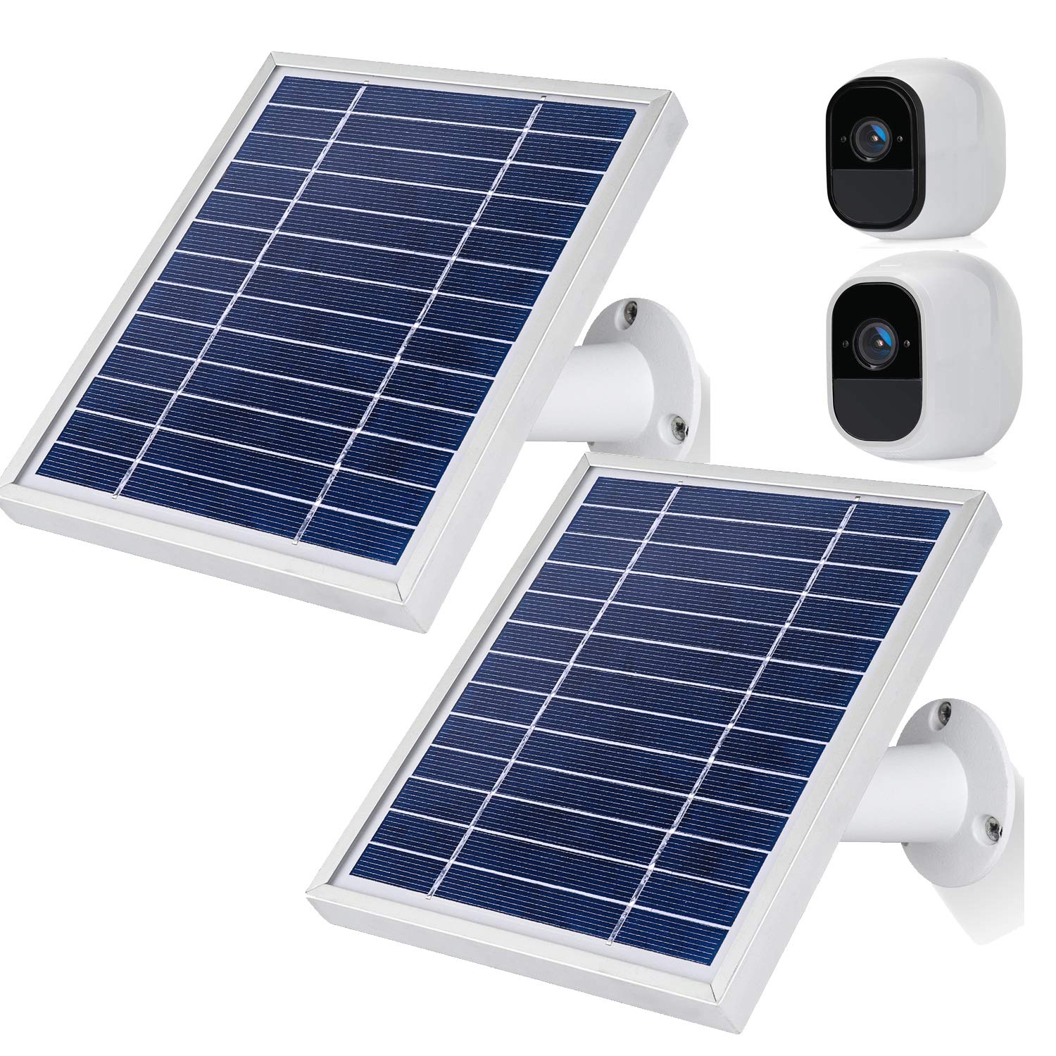 iTODOS IP65 Waterproof Solar Panel for Arlo Pro & Arlo Pro 2 Security Cameras - 2 Pack with 11ft USB Cable & Switch Control (Silver) - Outdoor Home Security & Surveillance Power Solution