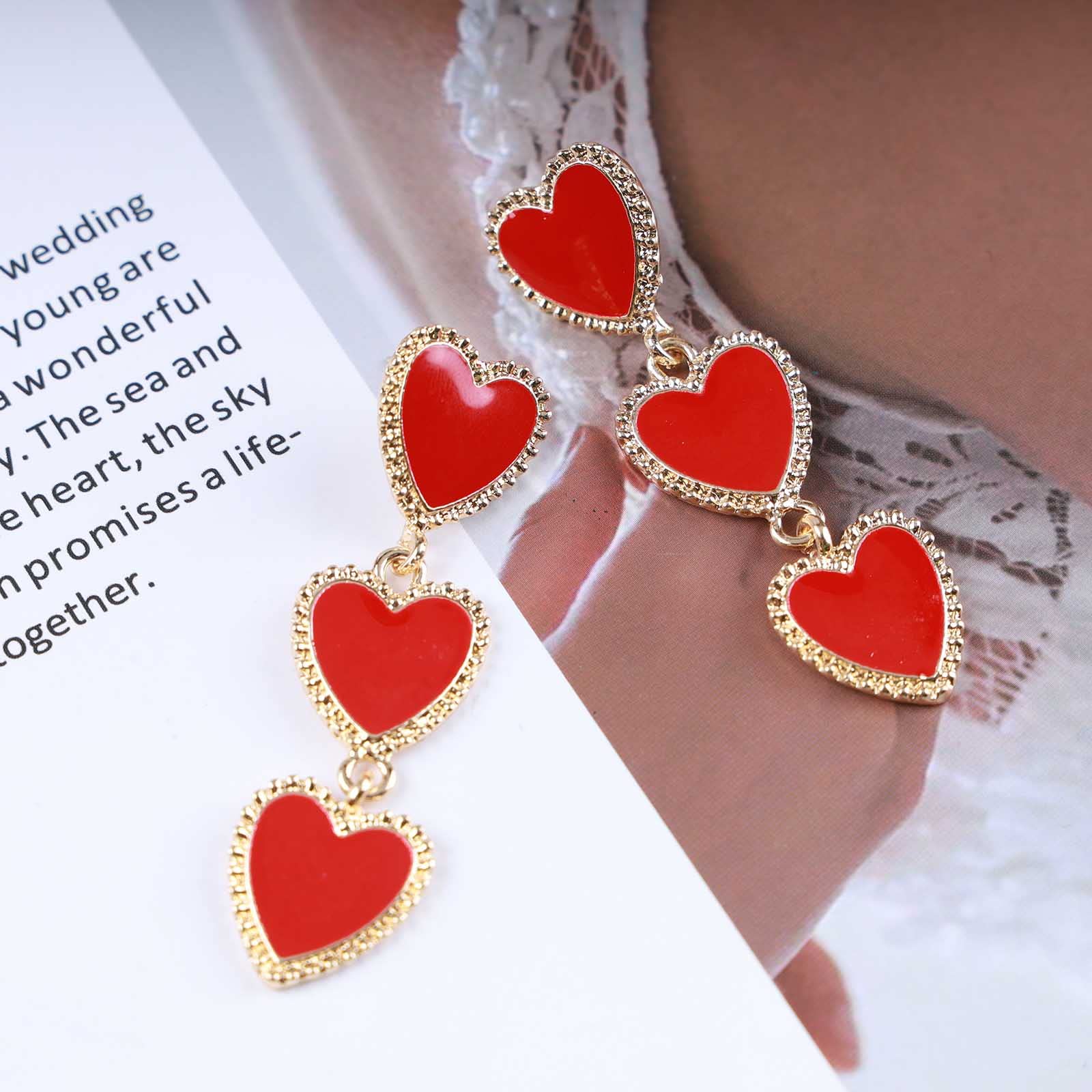 Yienate Black Heart Drop Earrings - Unique Interlocking Love Dangle Earrings with Long Tassel & Enamel Finish | Romantic Statement Jewelry for Women & Girls | Perfect for Prom, Date Night & Valentine's Day Gifts