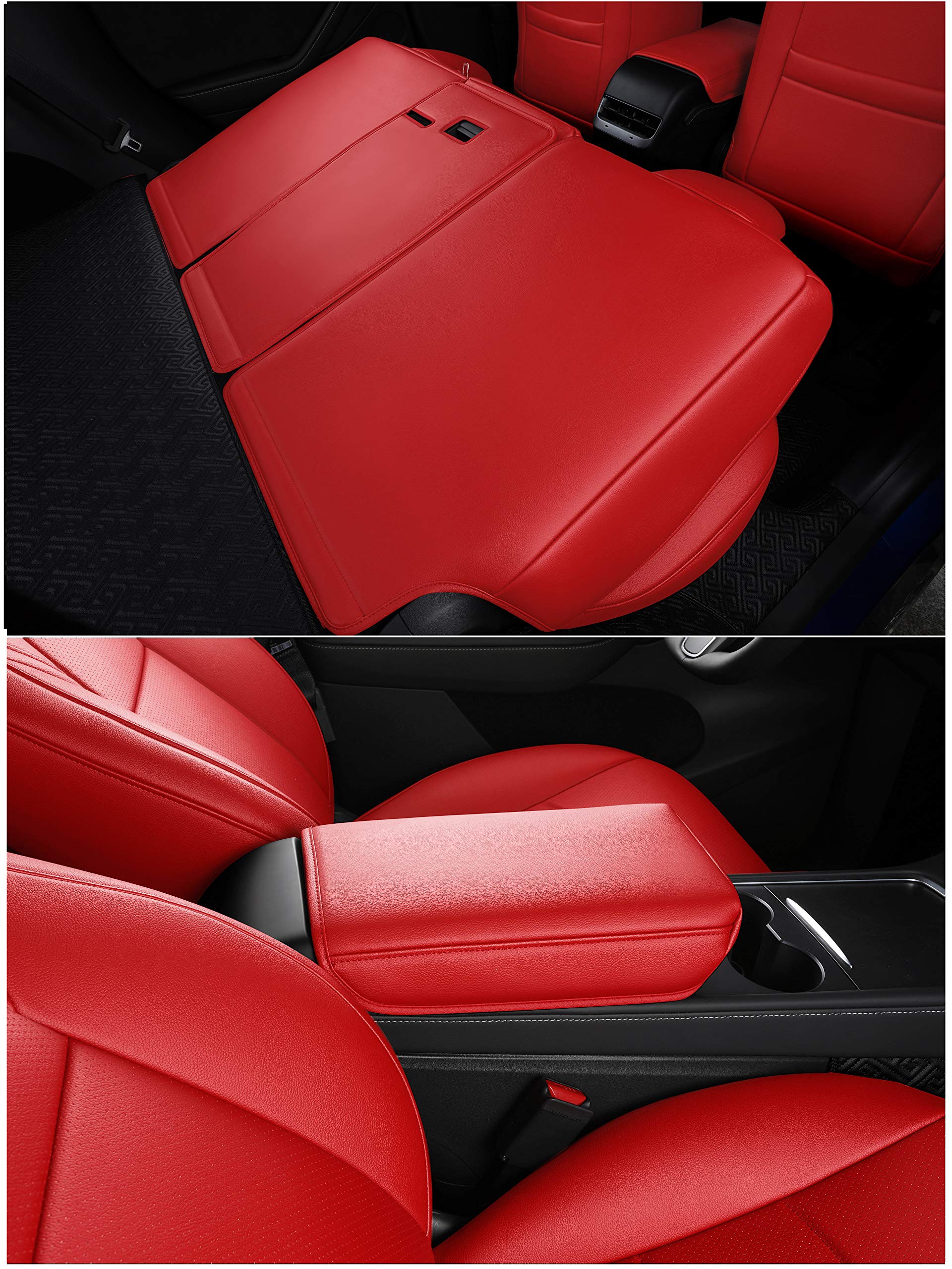 Premium Tesla Model Y Seat Covers (2020-2024) - Custom Fit 5-Seat Synthetic Leather Protectors - Lichi Red - Waterproof & Anti-Slip Car Interior Accessories for Road Trips & Daily Commute