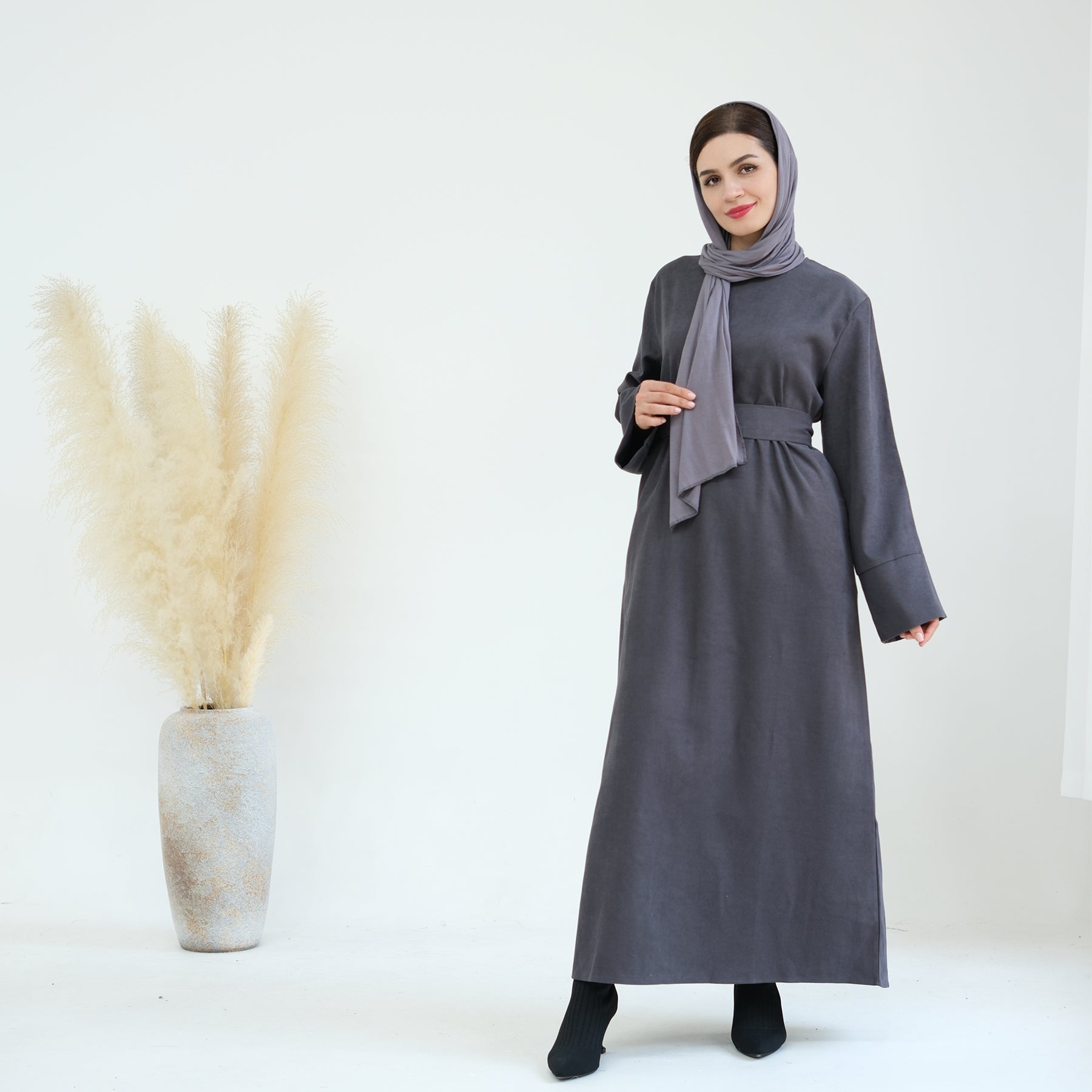 Liliana Cold Weather Abaya Dress - Gray | Modest Islamic Long Dress for Women | Perfect for Winter, Prayer & Special Occasions
