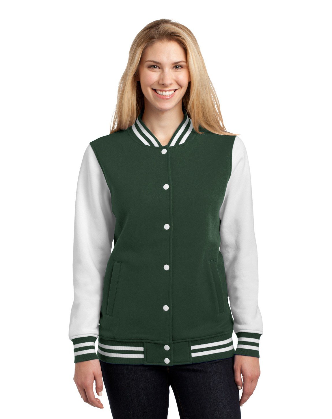 Sport-Tek Women's Fleece Letterman Jacket - Soft Warm Varsity Style Pullover for Casual Wear, Workout & Outdoor Activities