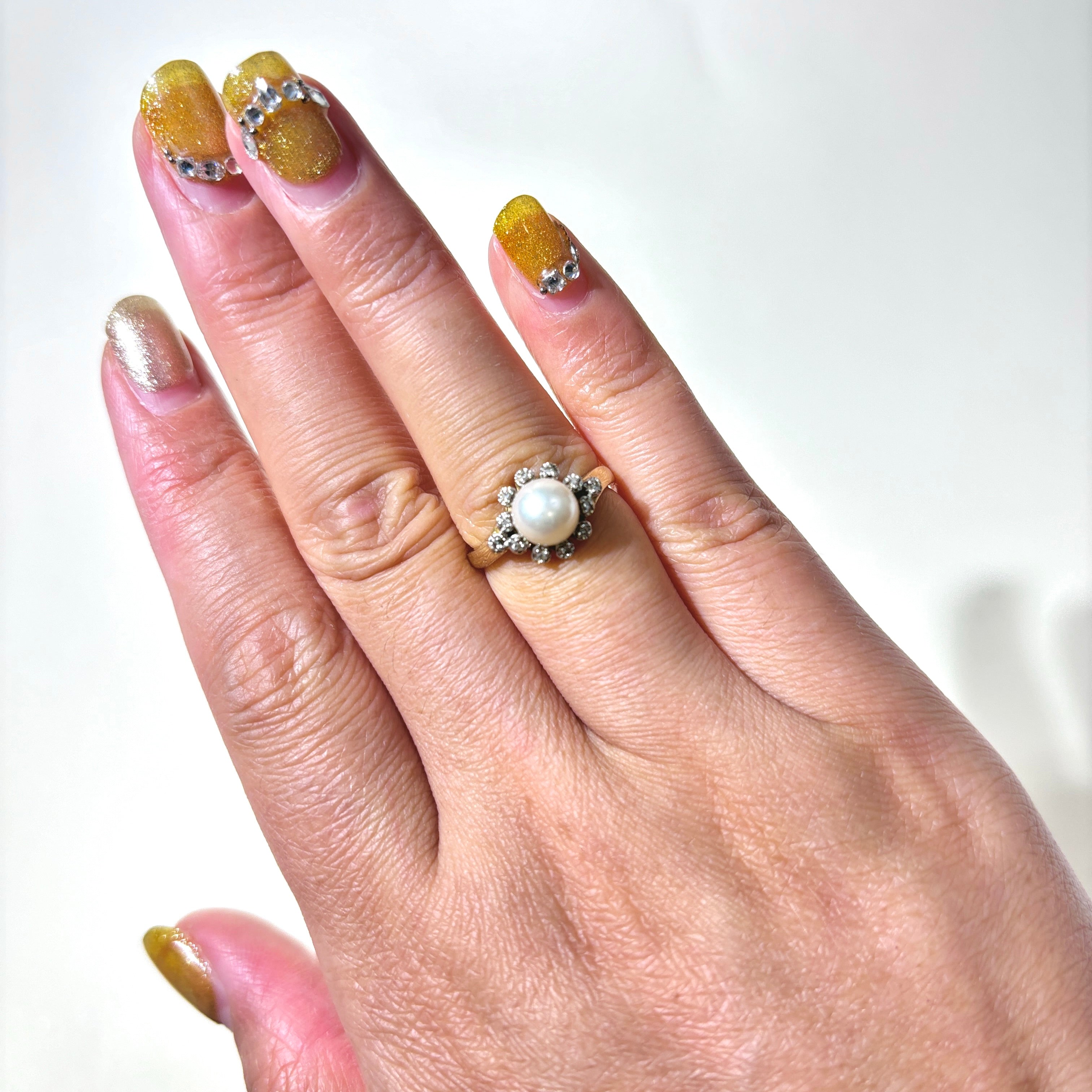 Elegant 6.70mm Pearl & Diamond Petal Ring (0.06ctw) - Size 4.75 - Perfect for Weddings, Anniversaries & Special Occasions