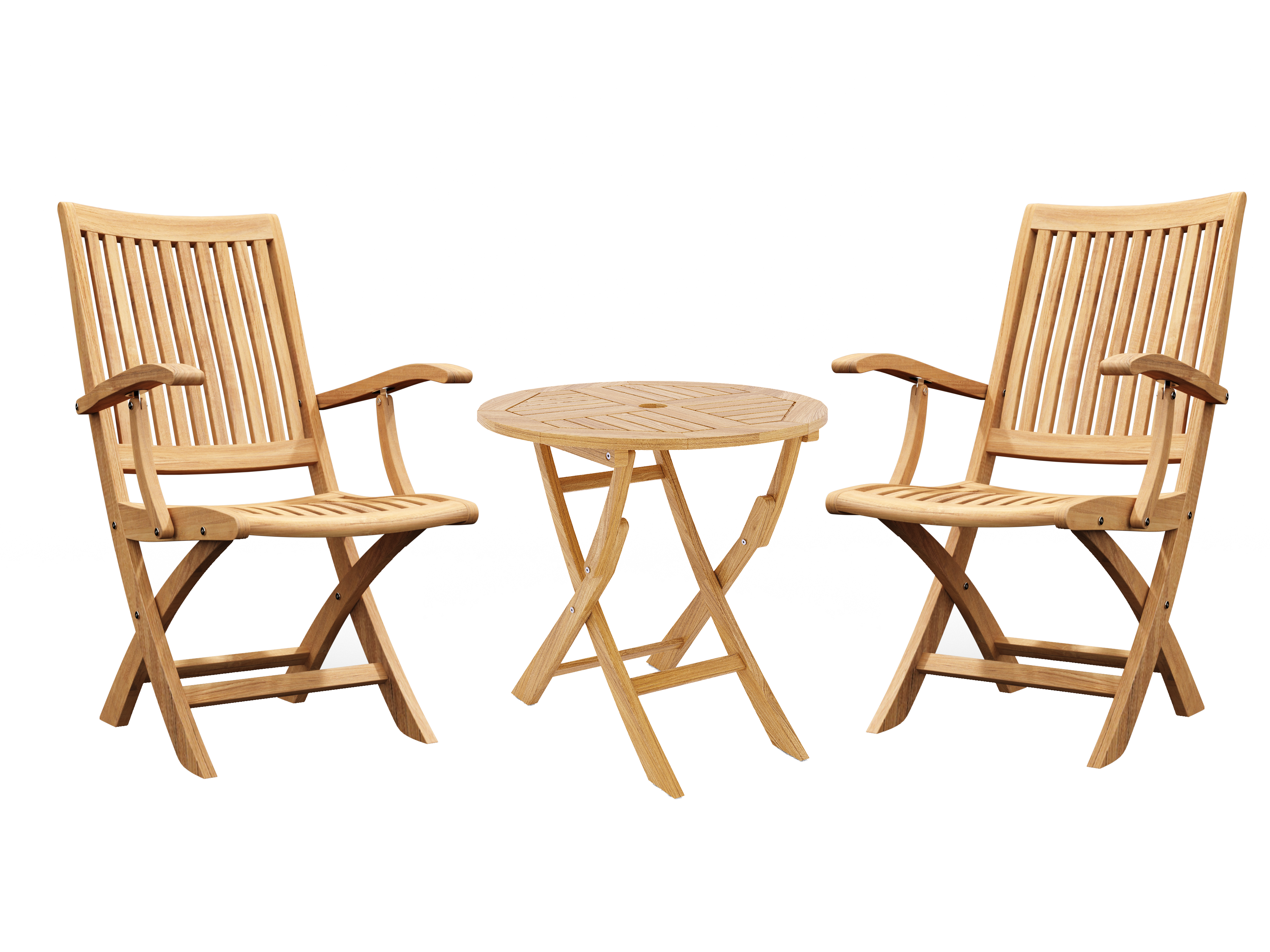 Premium 3-Piece Round Teak Outdoor Bistro Set with Folding Table & Armchairs - Patio, Garden, Balcony Dining Furniture for Small Spaces