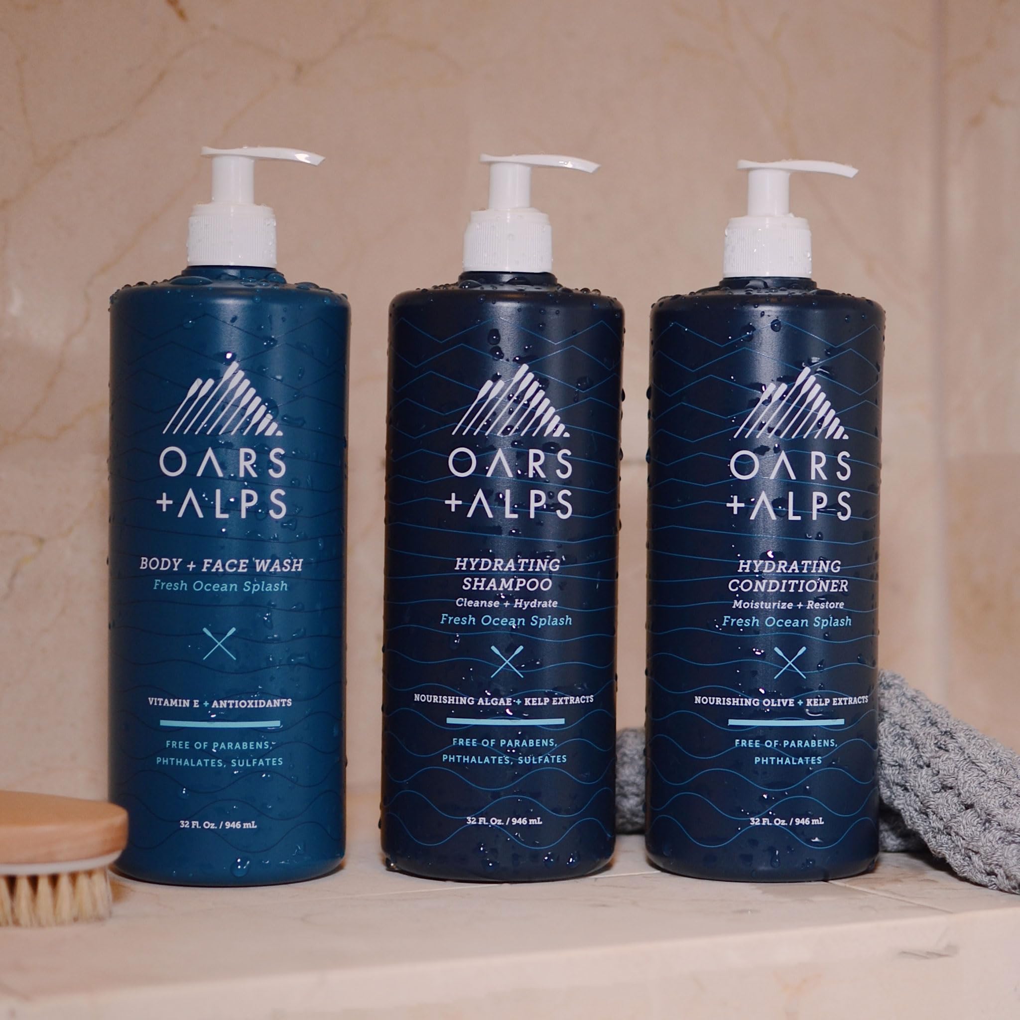 Oars + Alps Men's Moisturizing Body and Face Wash with Vitamin E & Antioxidants - Sulfate Free, Fresh Ocean Scent, 32oz - Hydrating Skin Care for Daily Shower & Post-Workout Refreshment