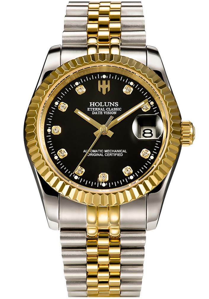 Luxury Men's Automatic Mechanical Gold Watch - Self-Winding Stainless Steel Case, Sapphire Crystal Glass, Waterproof Dress Watch for Business, Formal Events & Special Occasions