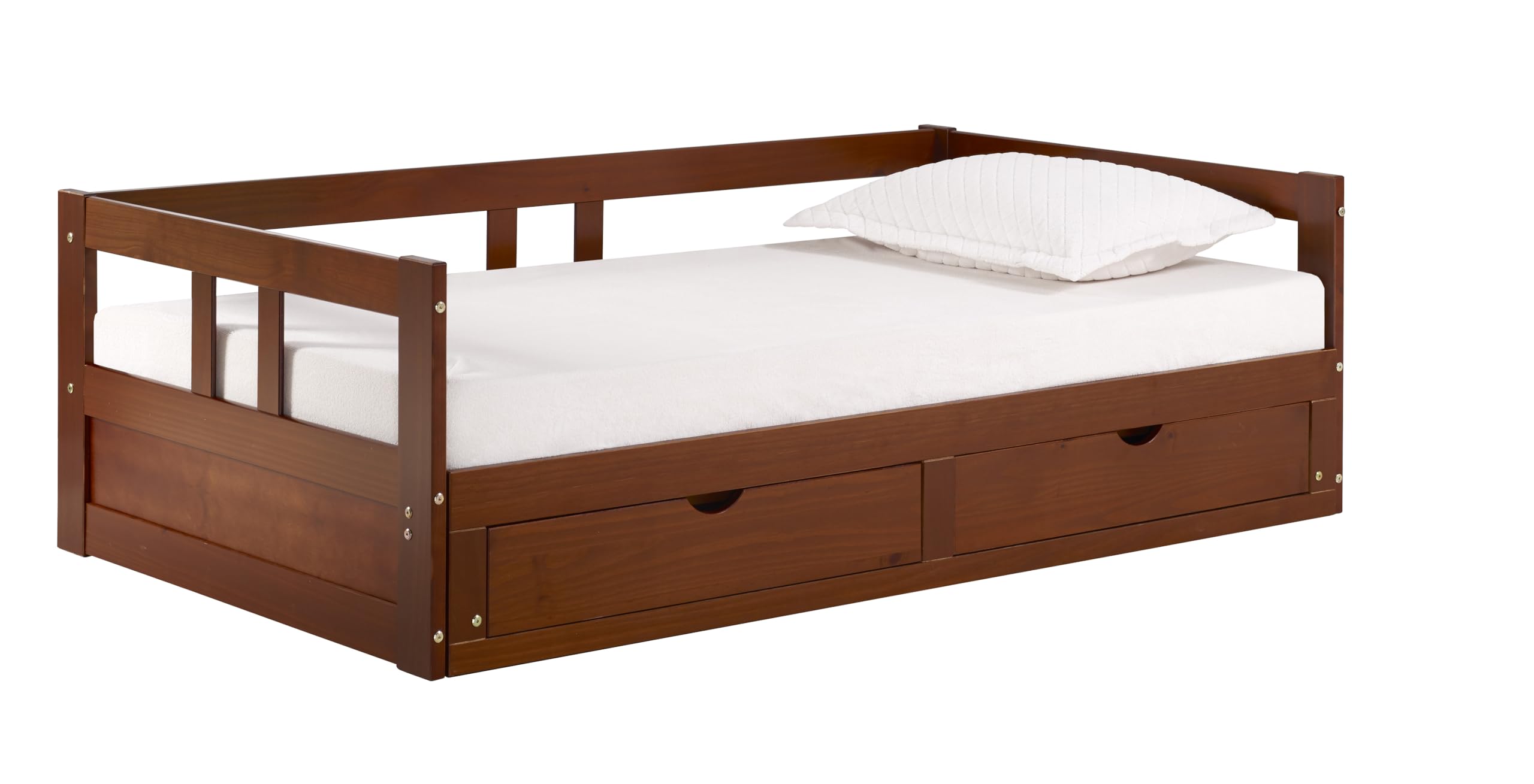 Alaterre Furniture Melody Extendable Daybed Frame with Trundle & Storage Drawers - King Size Brazilian Pine Wood Bed for Kids Bedroom - 200 lb Weight Capacity - Multiple Finish Options - Perfect for Guest Rooms, Dormitories & Small Spaces