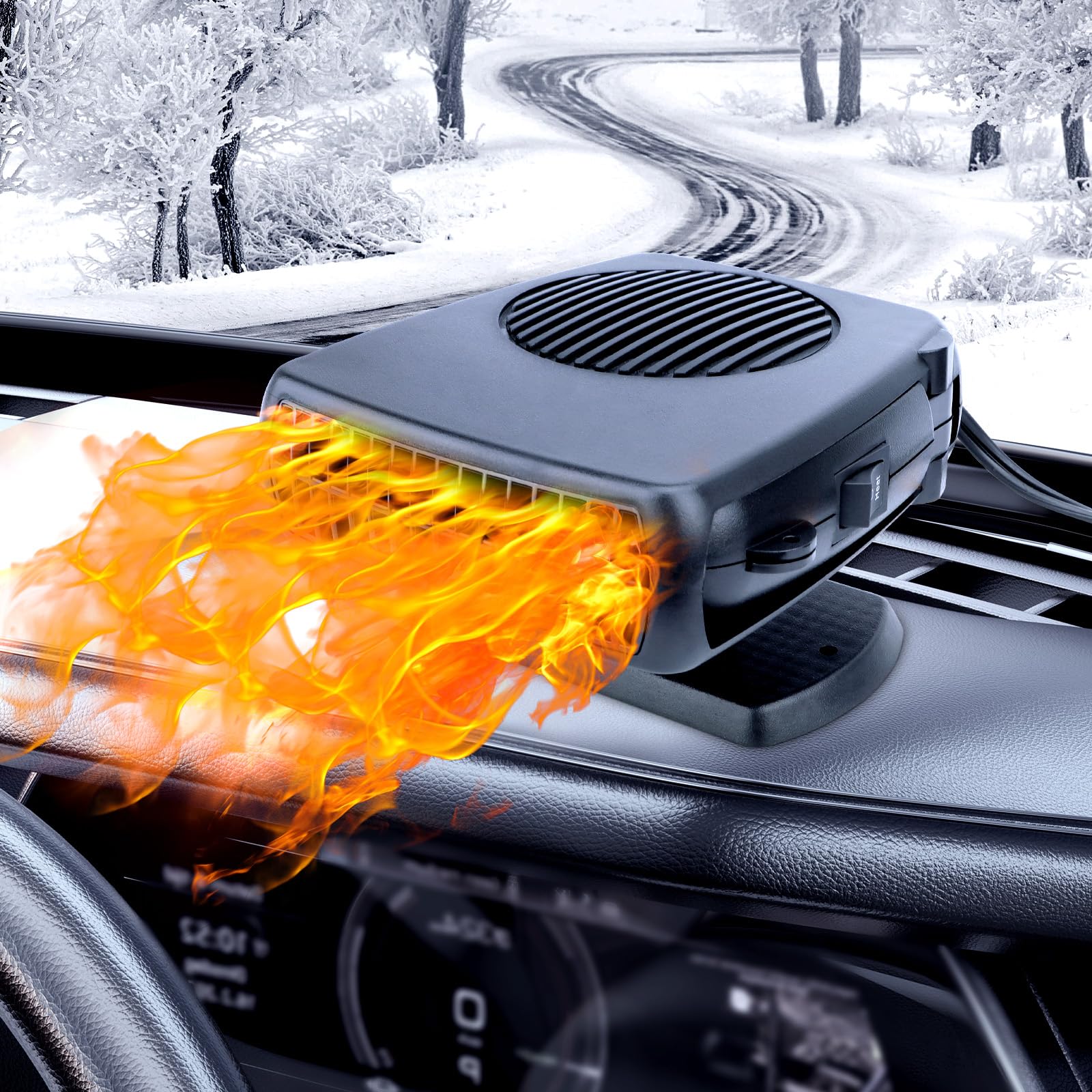 12V 200W Portable Car Heater with Fast Heating & Cooling - Dual Function Auto Fan for Defrosting & Defogging - Ideal for Winter Driving & Quick Temperature Control in Vehicles